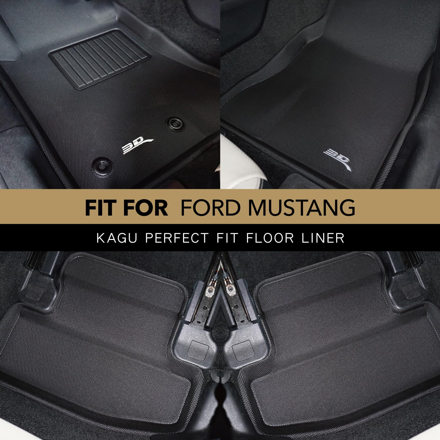 3D MAXpider Kagu Custom Fit Floor Mat (Black) Compatible with Ford Mustang 2015-2026 (2 Eyelets) - Full Set