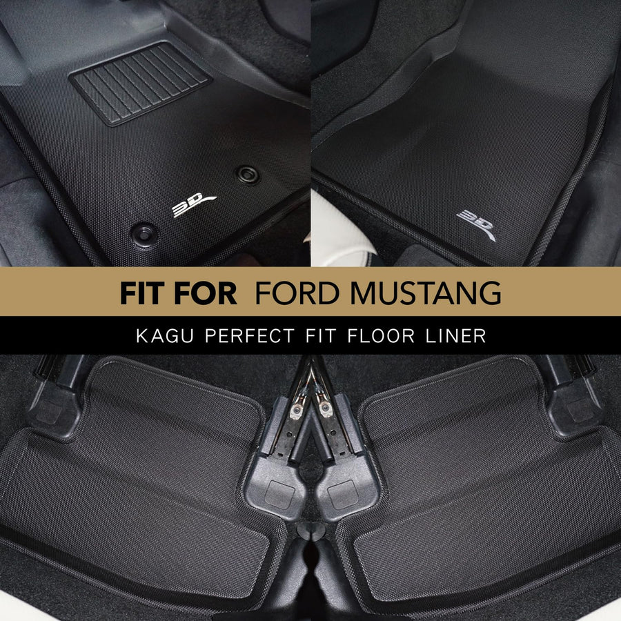 3D MAXpider Kagu Custom Fit Floor Mat (Black) Compatible with Ford Mustang 2015-2026 (2 Eyelets) - Full Set