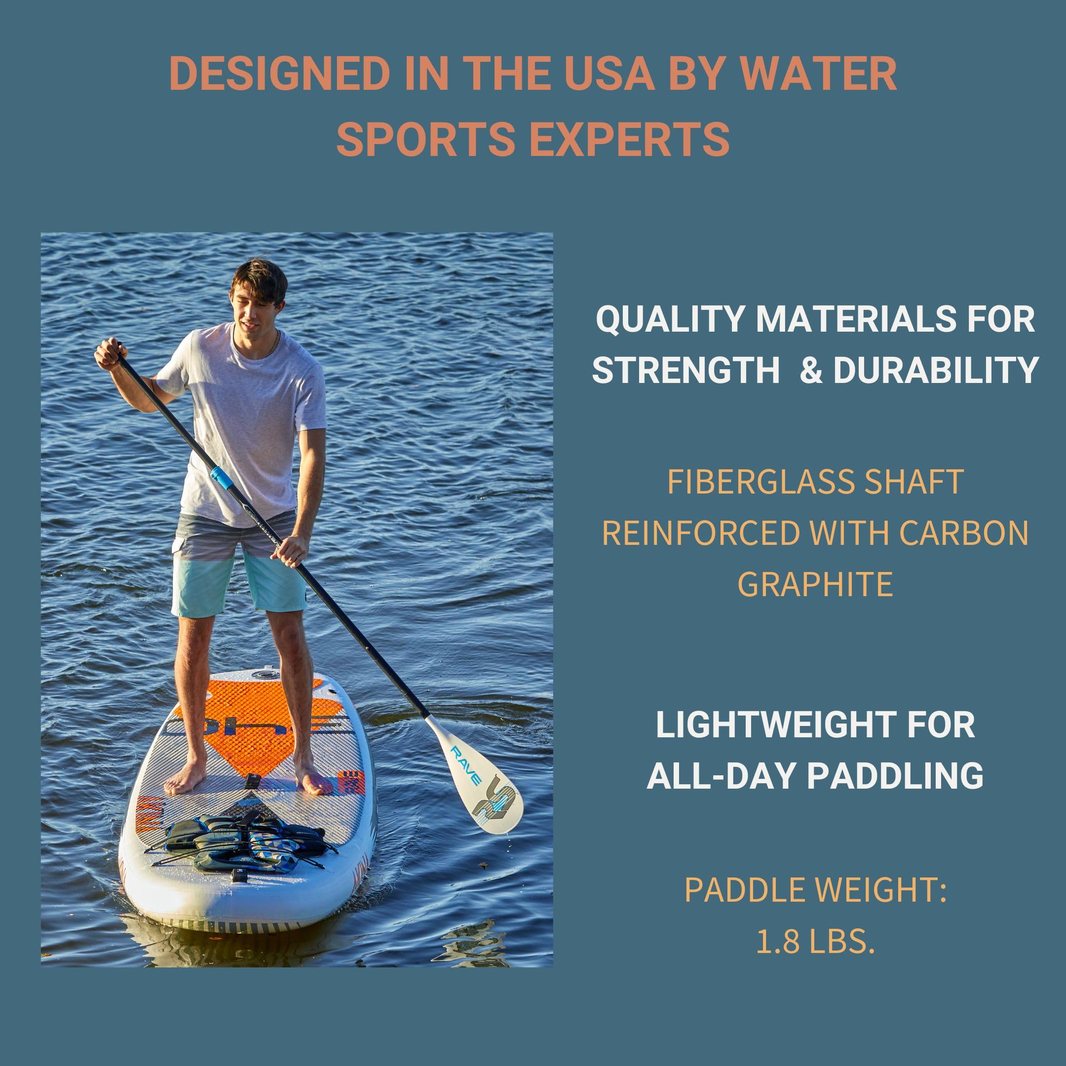 SUP Paddle Rave Sports – Adjustable, Lightweight Oar for Stand Up Paddleboard, Floats and No Twist Handle Lock, Travel Style