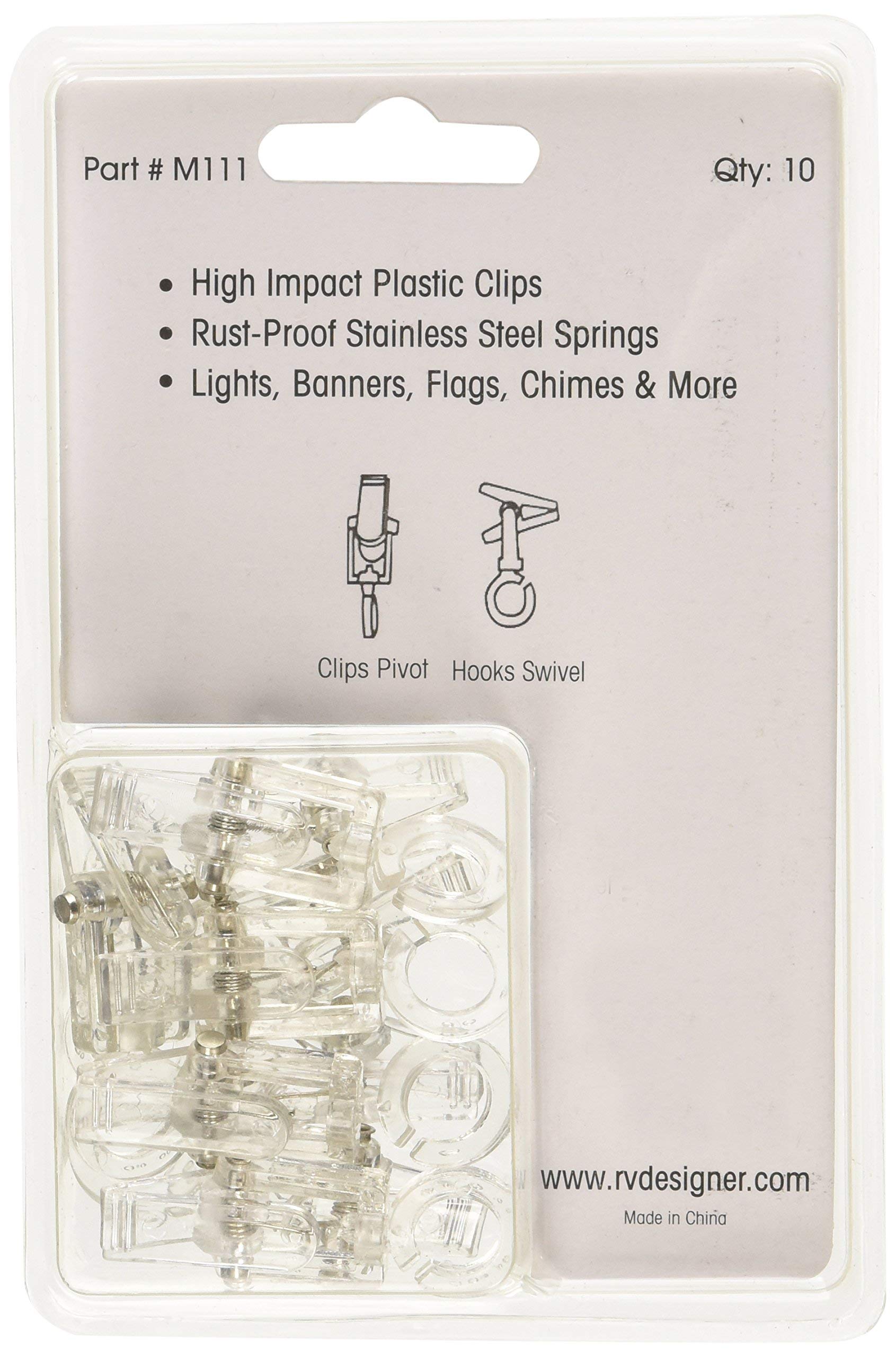 Klippy Klips RV Designer M111, Awning Clips, Light Hangars, 10 Per Pack, Clear