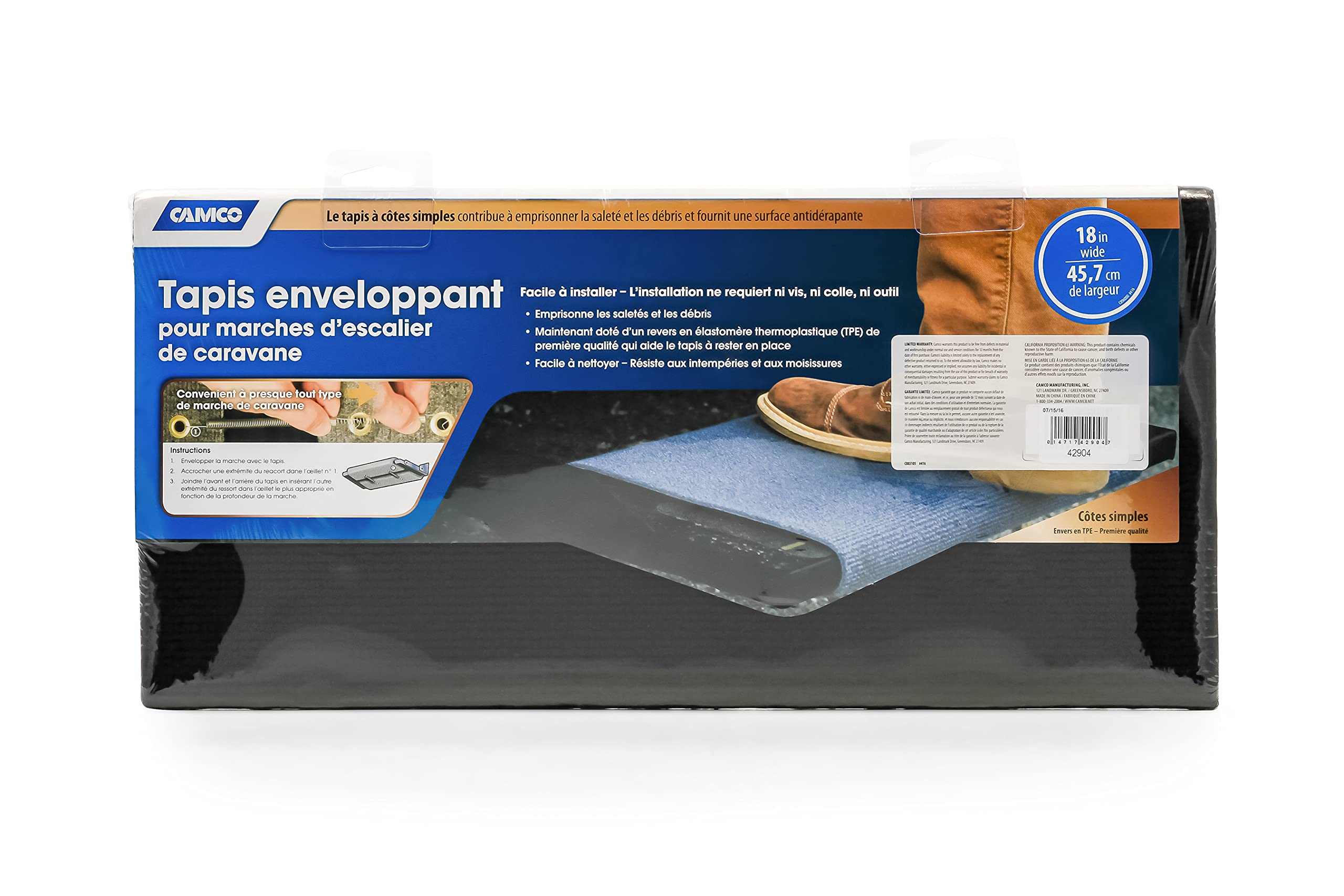 Wrap Around Camco RV Step Rug | 17.5" x 18" | Black | 42904
