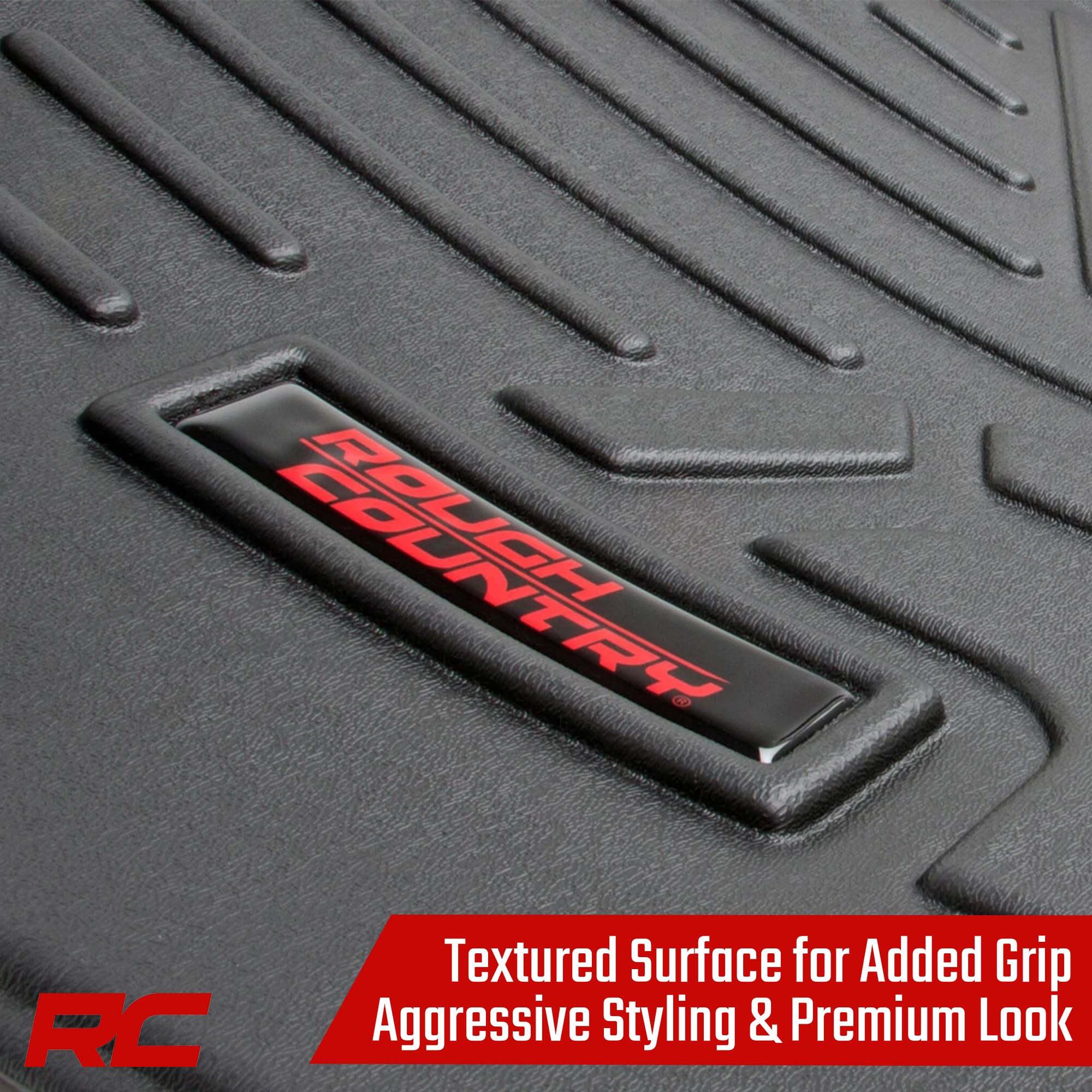 Rough Country Floor Armor Front & Rear Floor Mats for Titan Nissan (2017–2024) & Titan XD (2016–2024) Crew Cab w/Front Bench Seats - All-Weather Protection, Spill Saver Lip
