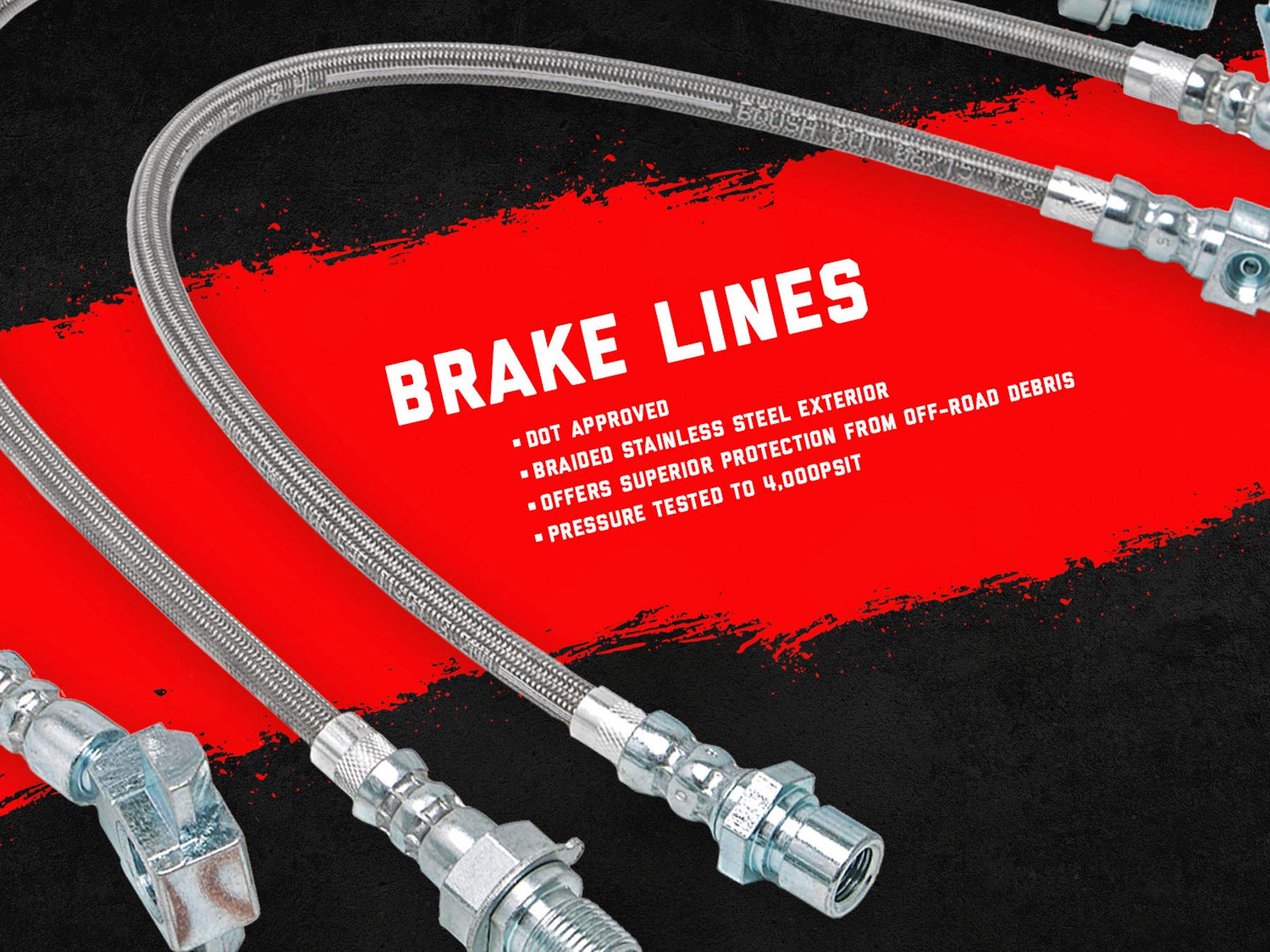 Rough Country Stainless Rear Brake Lines for 2007-2018 Jeep Wrangler JK - 89708