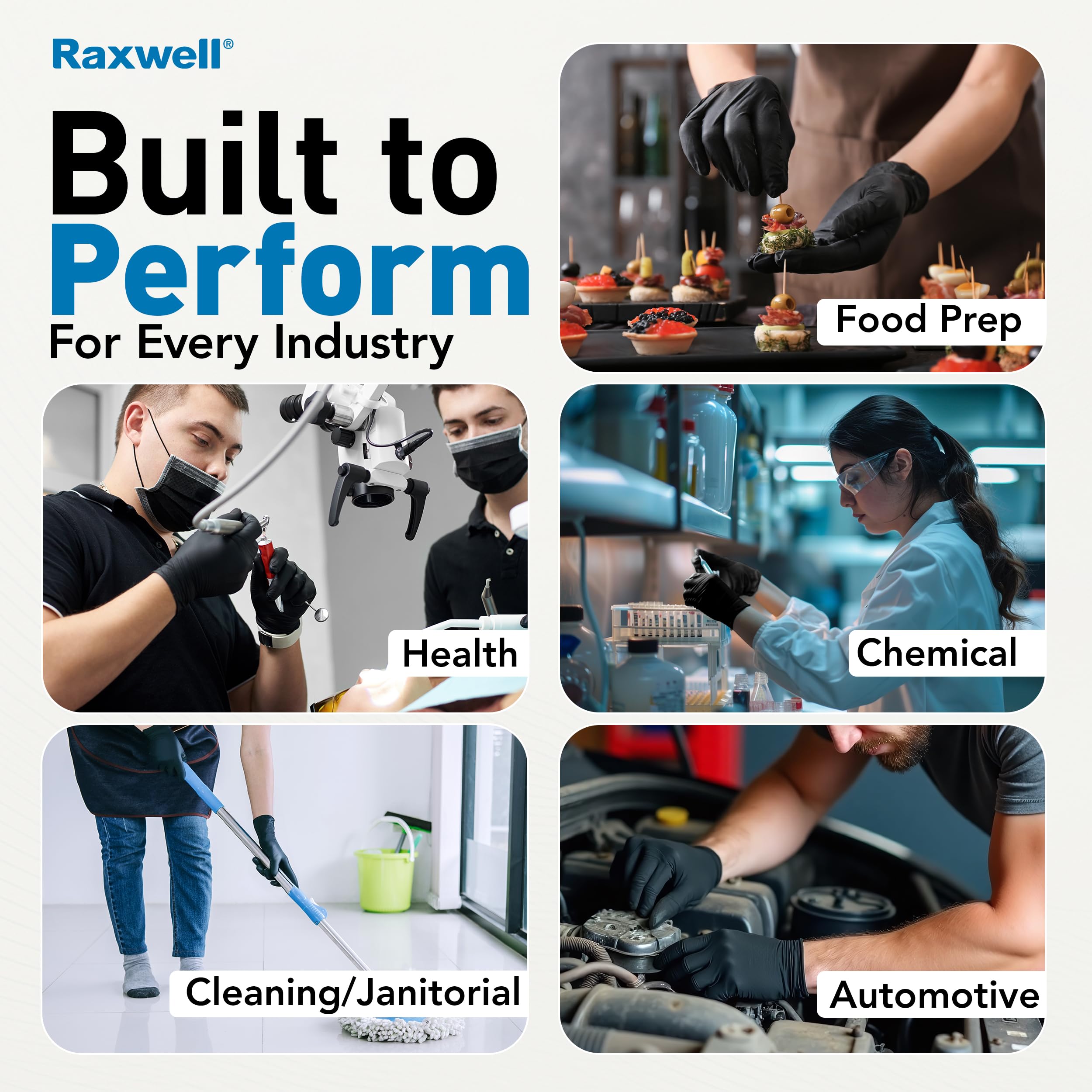 Heavy Duty Raxwell Disposable Gloves Latex Free | 6.5 Mil Black Nitrile X-Small | 100 Count Powder Free Chemical Resistant Gloves | Food Grade, Food Safe, | Janitorial, Kitchen, & Mechanic