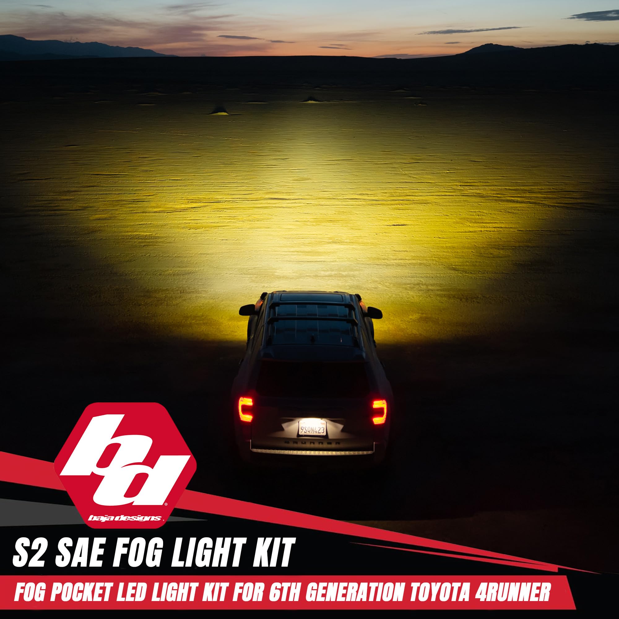 Baja Designs S2 LED Fog Light Kit SAE for Toyota 4Runner 2025+ (Non-TRD Pro) - Street Legal, 4 PCS LED with Mounting Brackets, Adapter Harness - OEM Switch Compatible (SAE Spot Lens; Baja Amber)