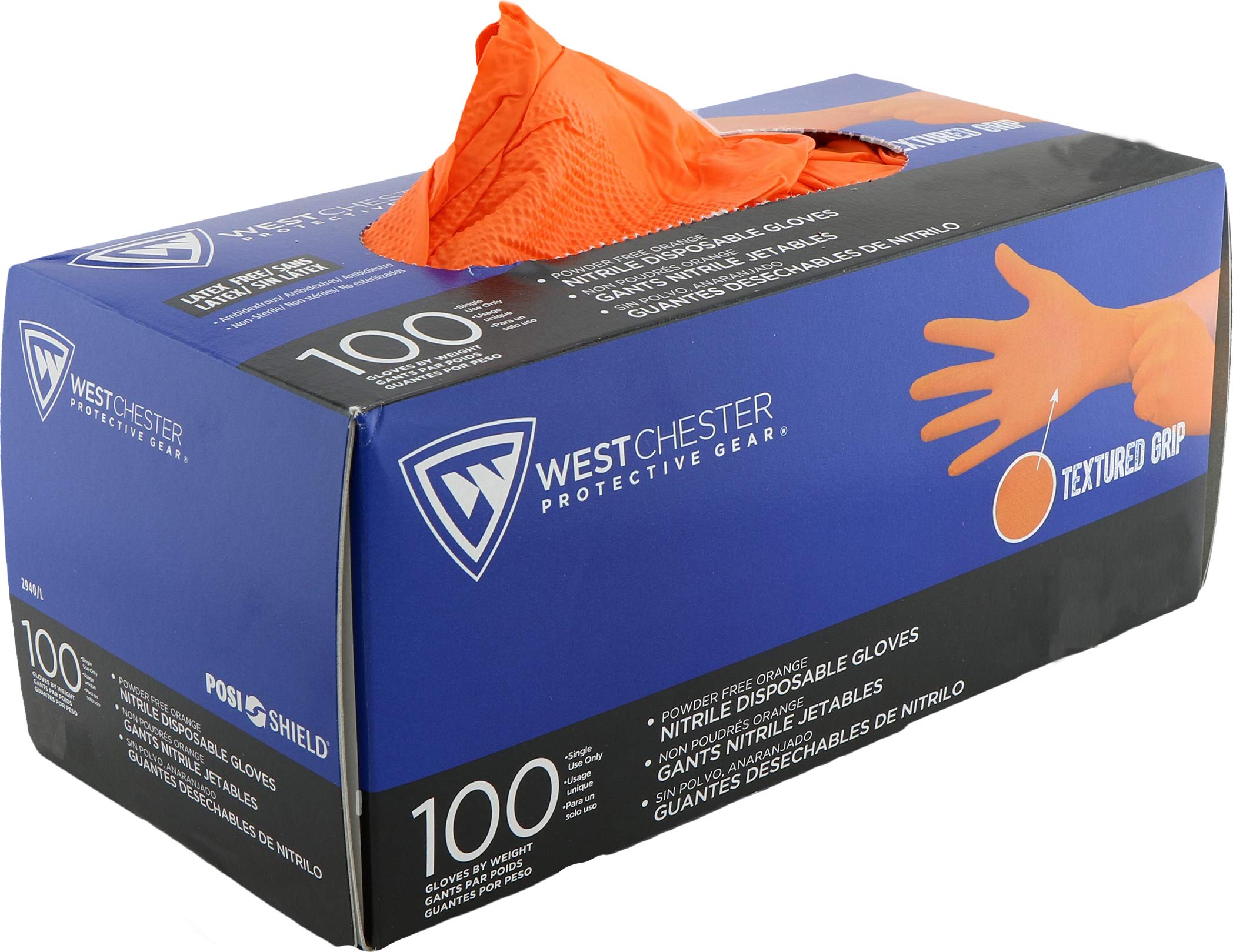 PosiGrip West Chester 2940 7 MIL Industrial Grade Nitrile Gloves – [Pack of 90] Orange, XX-Large, Powder-Free Gloves with Diamond Embossed Textured Palm