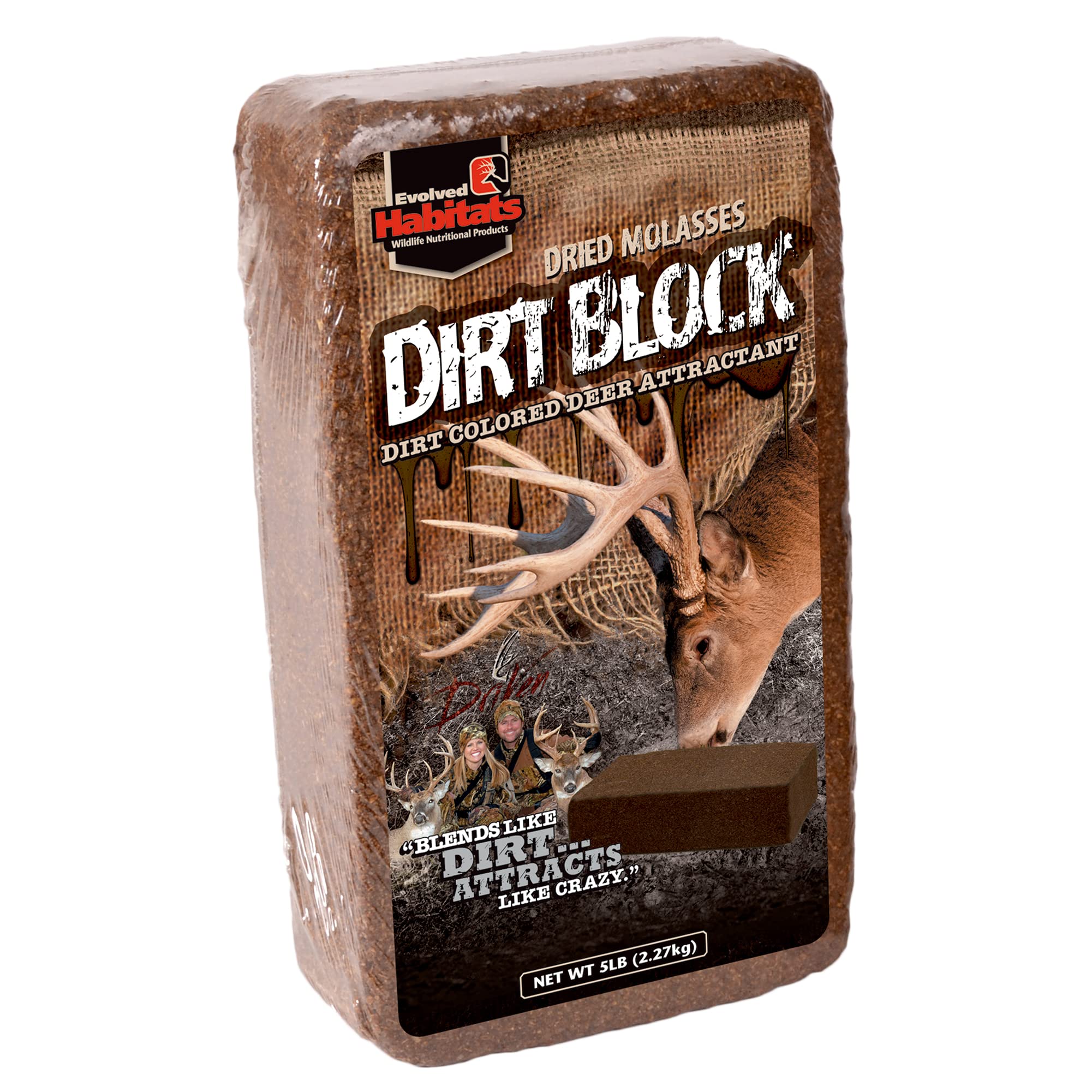 Dirt Block EVOLVED HABITATS 5LB Dirt-Colored Dried Molasses Deer Attractant - Habit-Forming Food Supplement Deer Feed with High Protein & Fat Content