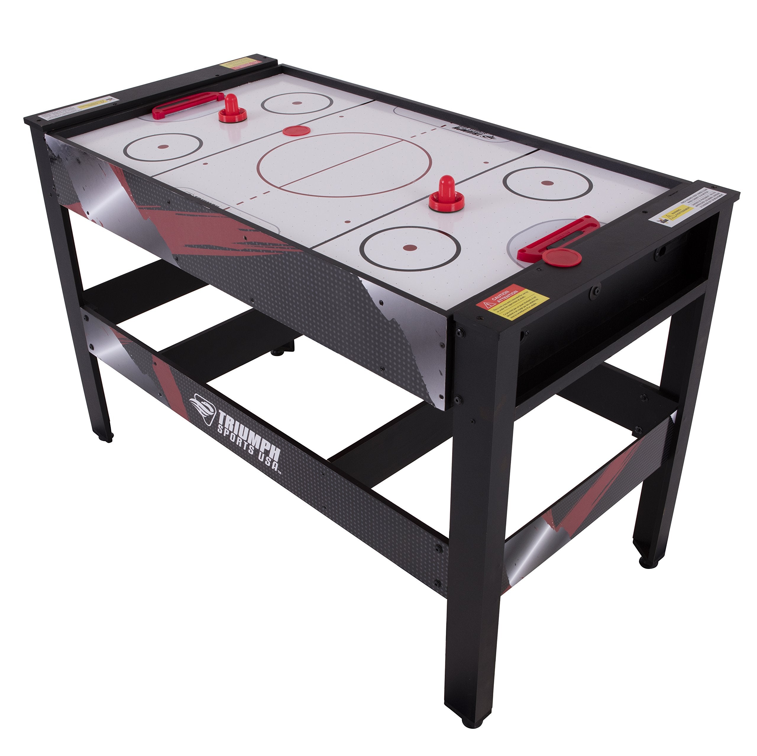 4-in-1 TRIUMPH SPORTS USA Rotating Swivel Multigame Table – Air Hockey, Billiards, Table Tennis, and Launch Football, Black/White, 23.75 x 32.00 x 48.00