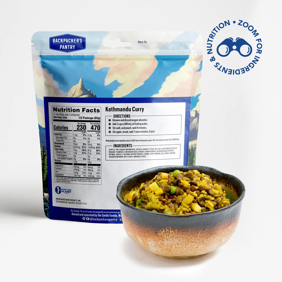 Kathmandu Curry Backpacker's Pantry, 2 Servings Per Pouch, Freeze Dried Food, 16 Grams of Protein, Vegan, Gluten Free
