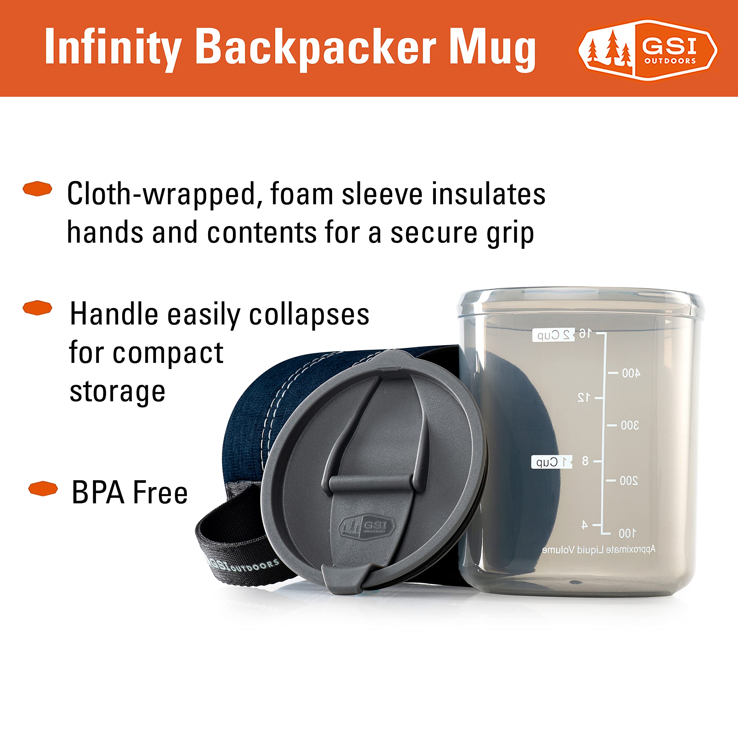 GSI Outdoors Neoprene Lightweight Backpacker Mug for Camping and Backpacking - 17 oz - Heathered Blue