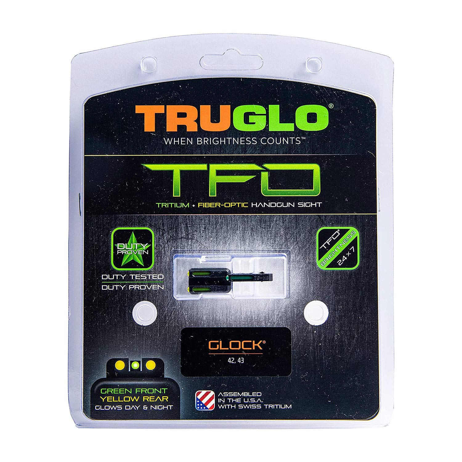 TruGlo Handgun Fiber Optic Glock Pistol Laser Sight Accessories with TRIDOT Aiming System, Green Front and Yellow Rear for Glock 42 and 43