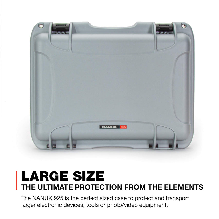 Nanuk 925 Large Series Lightweight NK-7 Resin Waterproof Protective Case with Padded Dividers, Silver