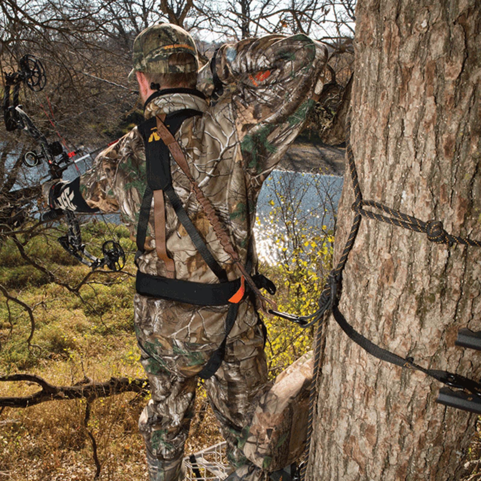 Safeguard Youth Combo MUDDY Harness, Lineman's Rope, Tree Strap, Suspension Relief Strap, & Carabiner Super Light Easy-to-Use 360-degree Movement Outdoor Hunting Tree Climbing Gear