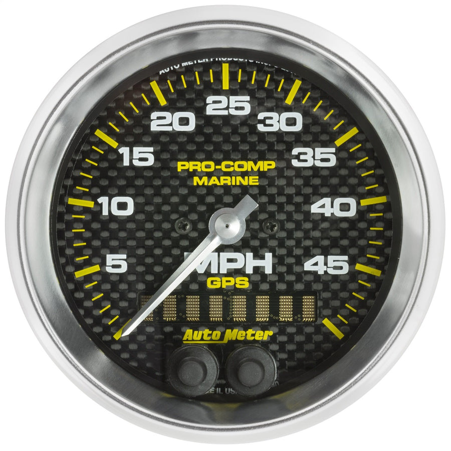 Speedometer AutoMeter Gauge, 3 3/8", 50Mph, GPS, Marine Carbon Fiber (200635-40)