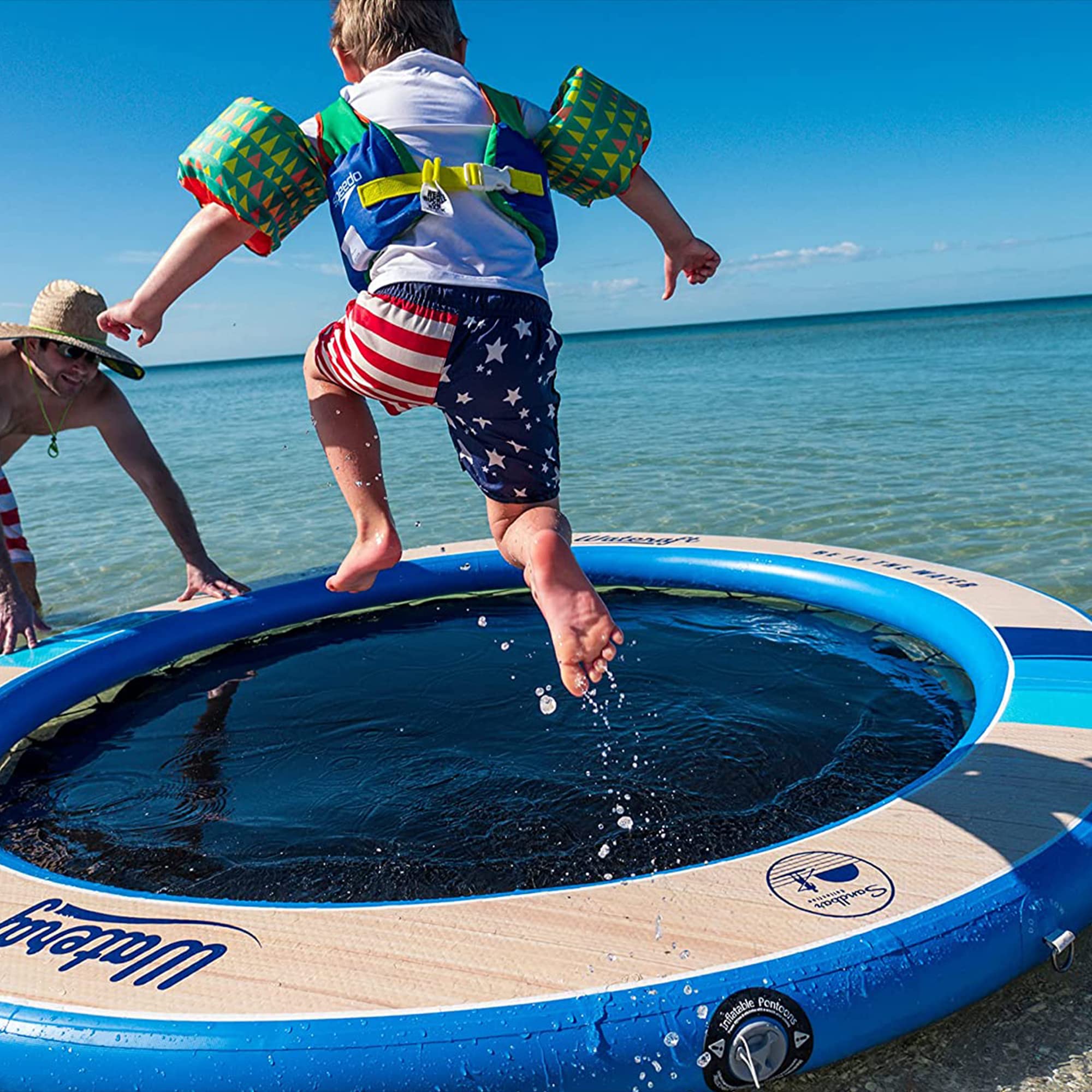 8' Wateraft Inflatable Floating Raft, Round Mesh Ring Float for Lake & Pool, Multicolor