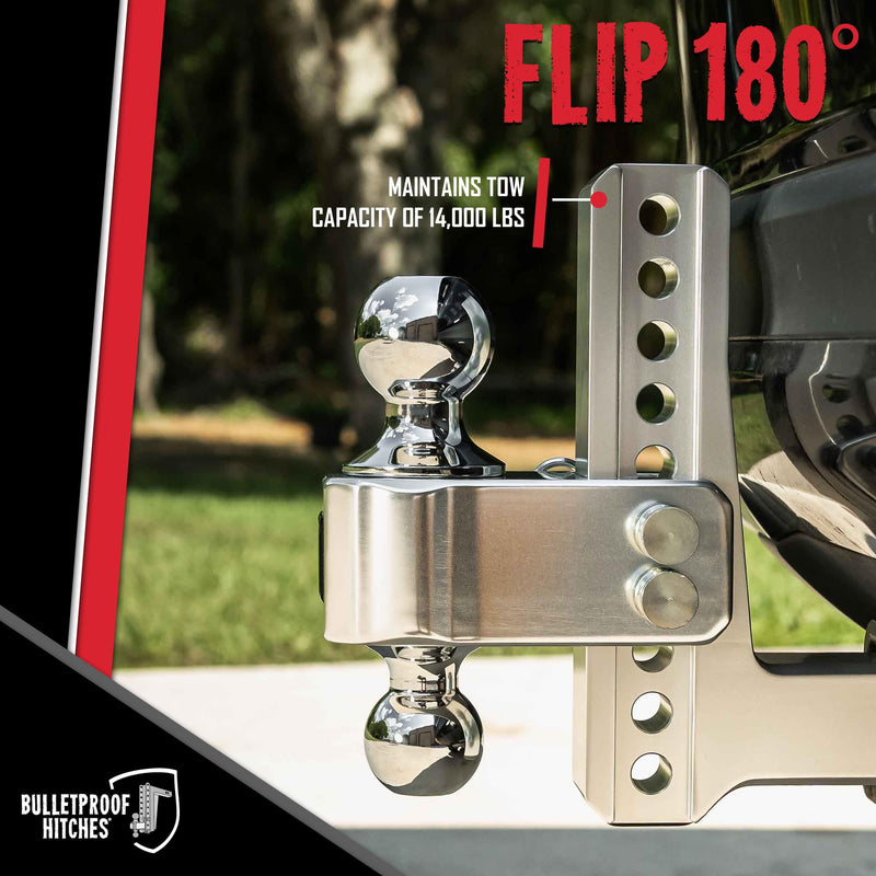 2.5" Aluminum BulletProof Hitches - Trailer Hitch (14,000 lb. Rating) - Adjustable Hitch with 4" Drop/Rise and 2" & 2-5/16" Dual Ball - Corrosion-Resistant Tow Hitch