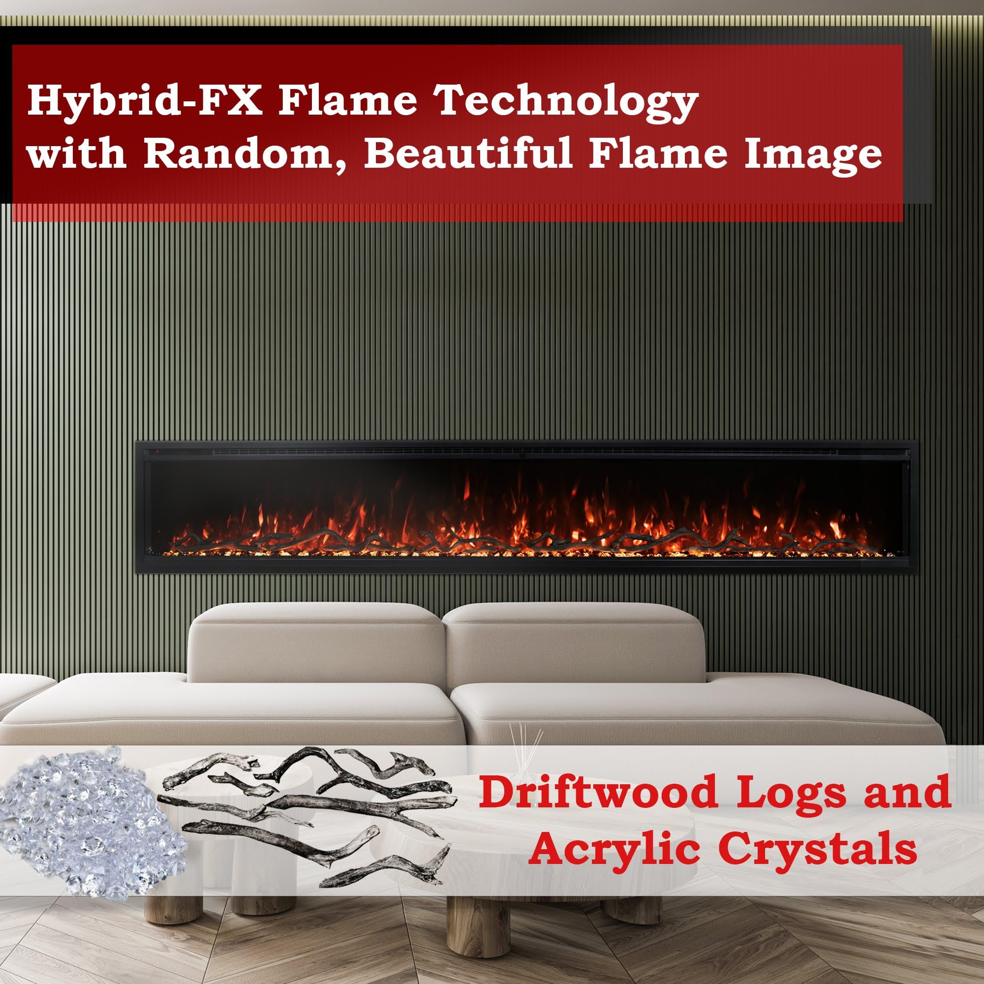 Spectrum Slimline Modern Flames 50 inch Wall Mount Built in Electric Fireplace Insert | Fully Recessed 4'' Wall | SPS-50B