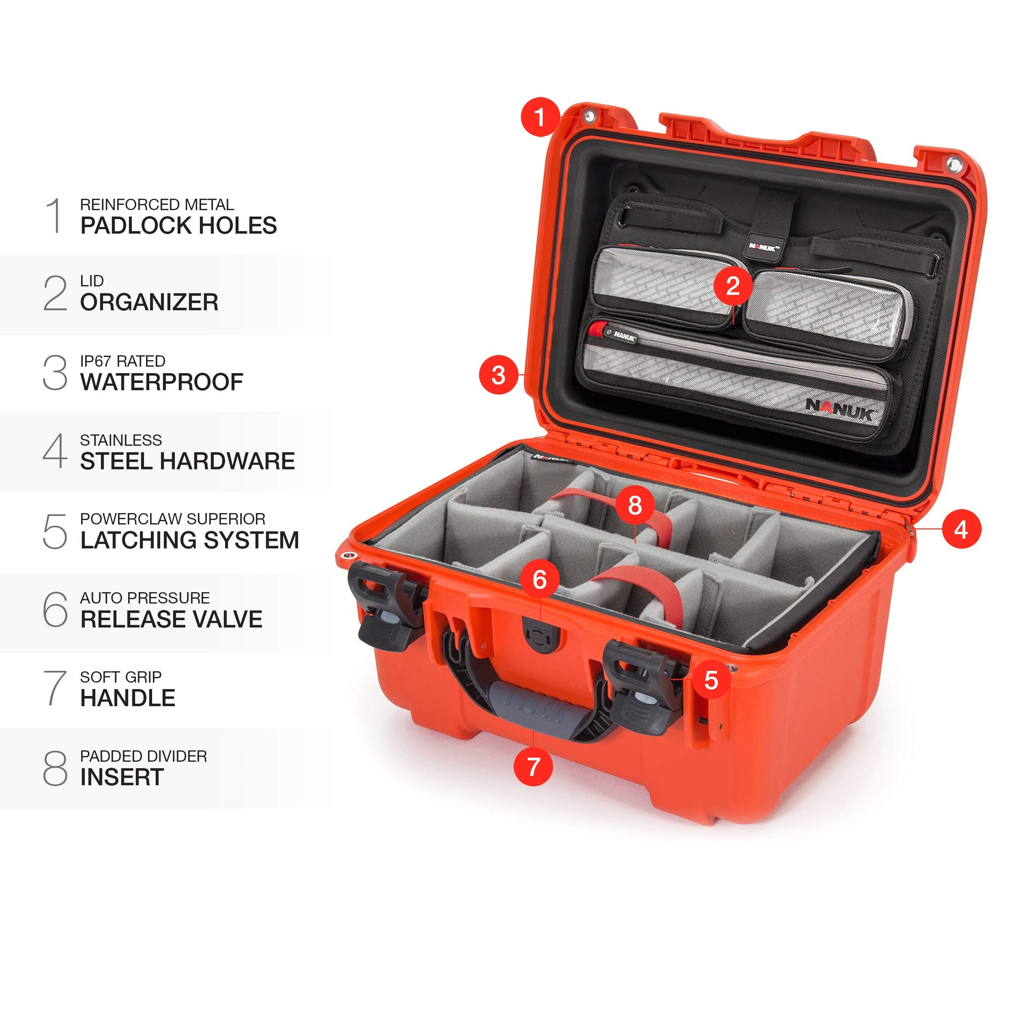 Waterproof Nanuk 918 Carry-on Hard Case with Lid Organizer and Padded Divider - Orange