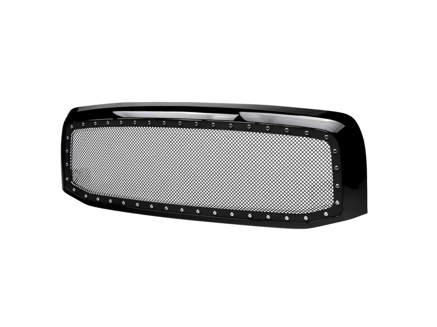 Studded Mesh Front Hood Grille Armordillo USA - Gloss Black Fits 2002-2005 Dodge Ram 1500