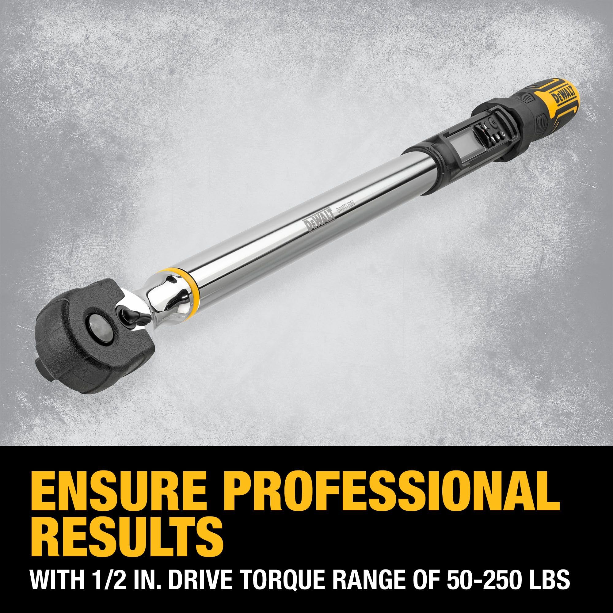 Digital Torque Wrench DEWALT, 1/2 inch Drive, 50-250 FT-LB, with Storage Case (DWMT17060)