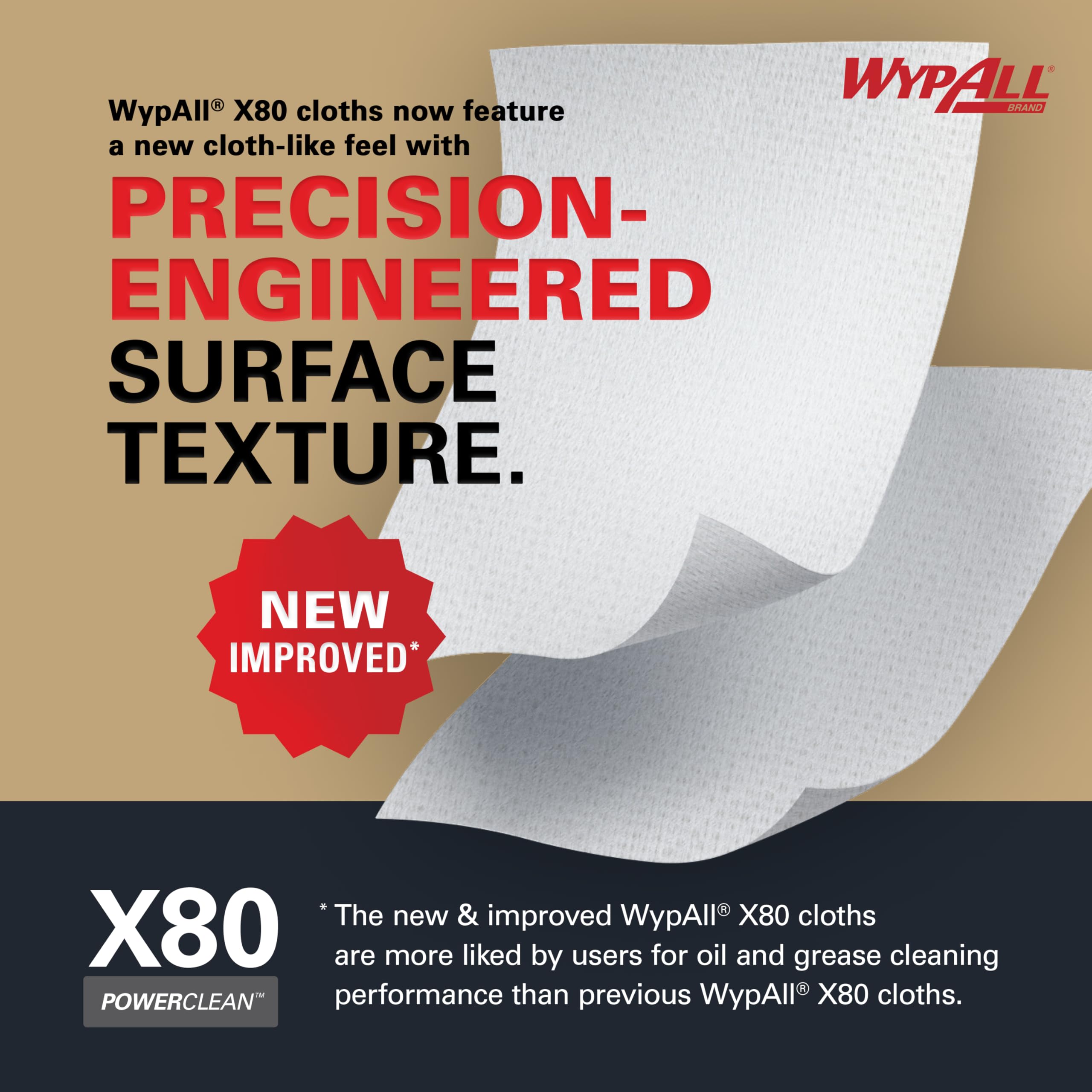 WypAll X80 PowerClean Cloths Heavy Duty Wipes (41055), Jumbo, Extended Use Towels, Red (1 Roll of 455 Sheets, 455 Sheet Total)