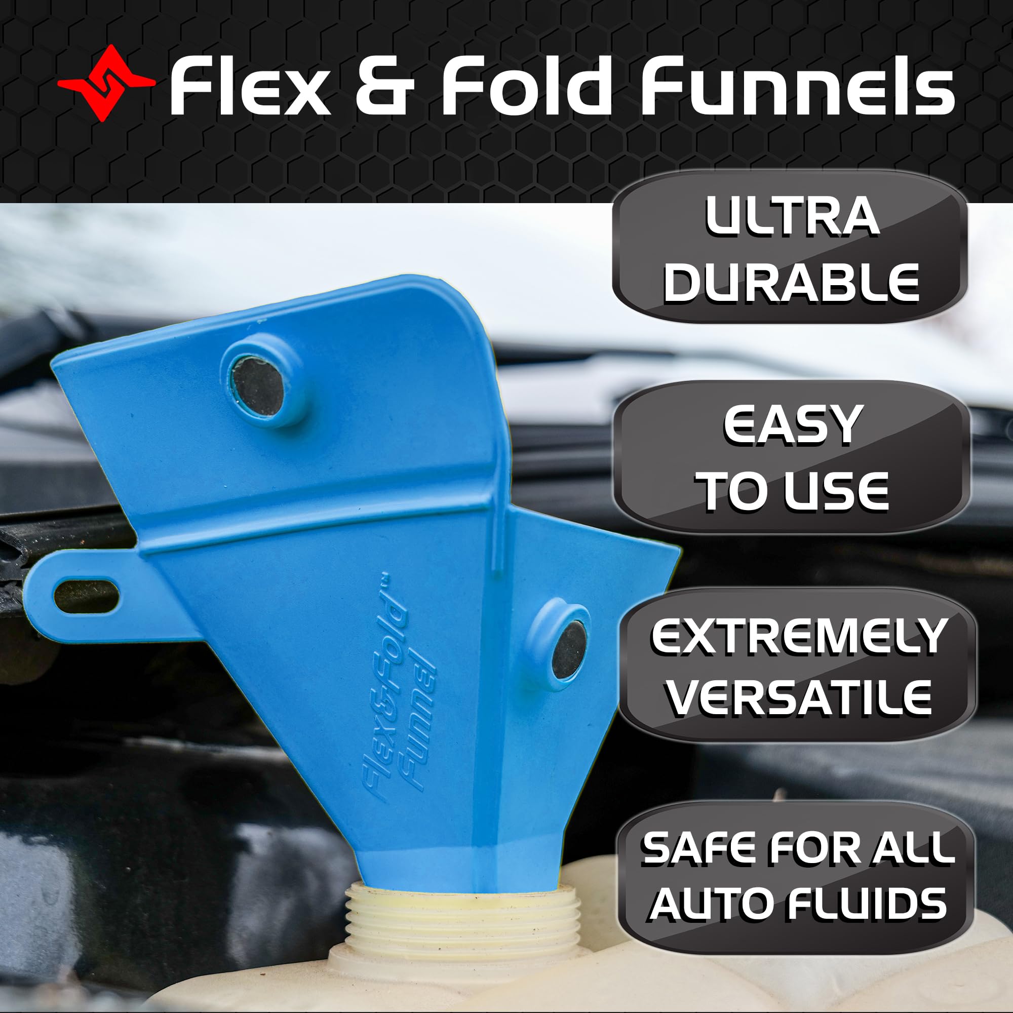 Flexible Funnel Caliber Flex & Fold for Automotive & General Use, Small Funnel, Blue