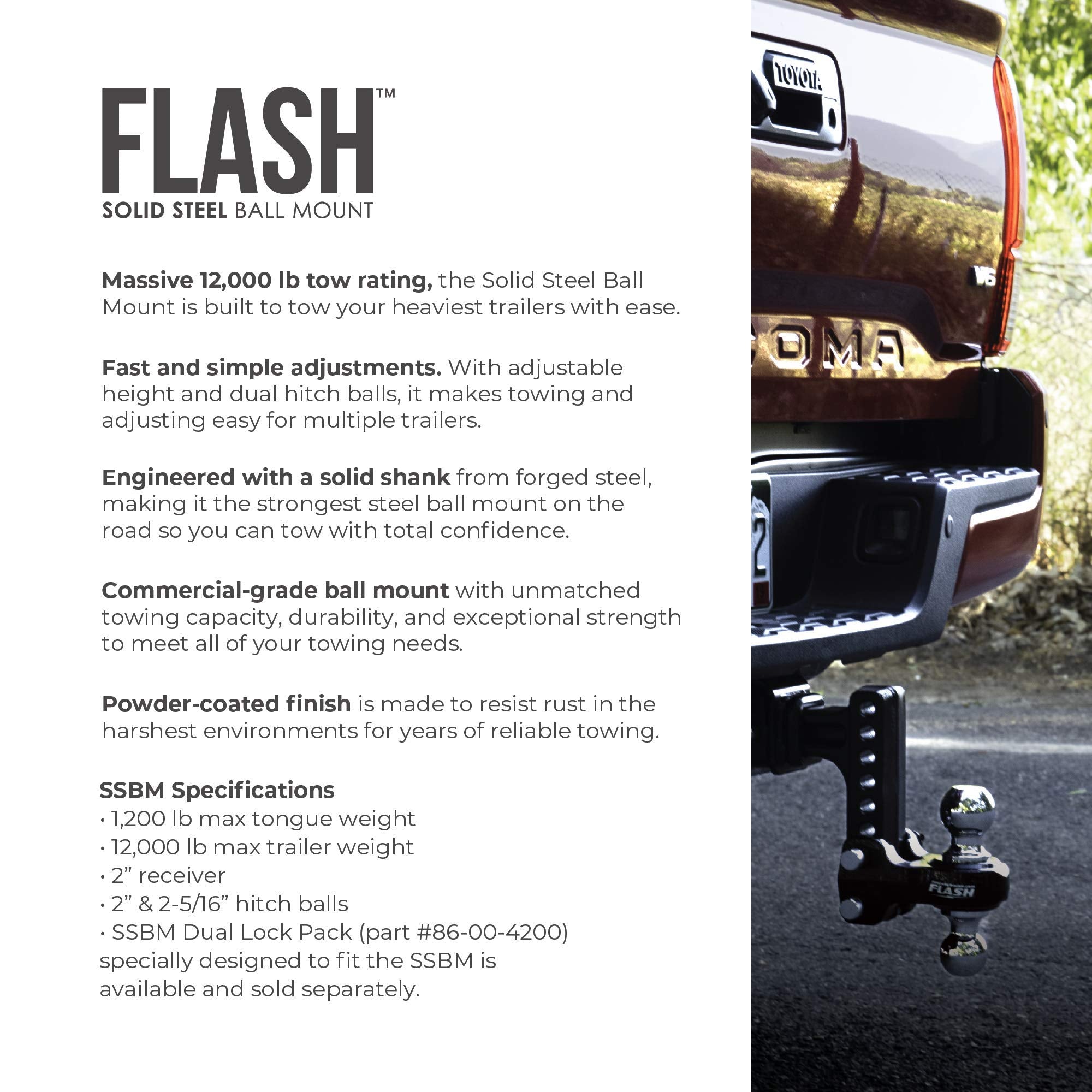 Fastway Flash 49-00-5925 Solid Steel Adjustable Ball Mount with 10 Inch Drop, 2.5 Inch Shank, and Chrome Plated Balls