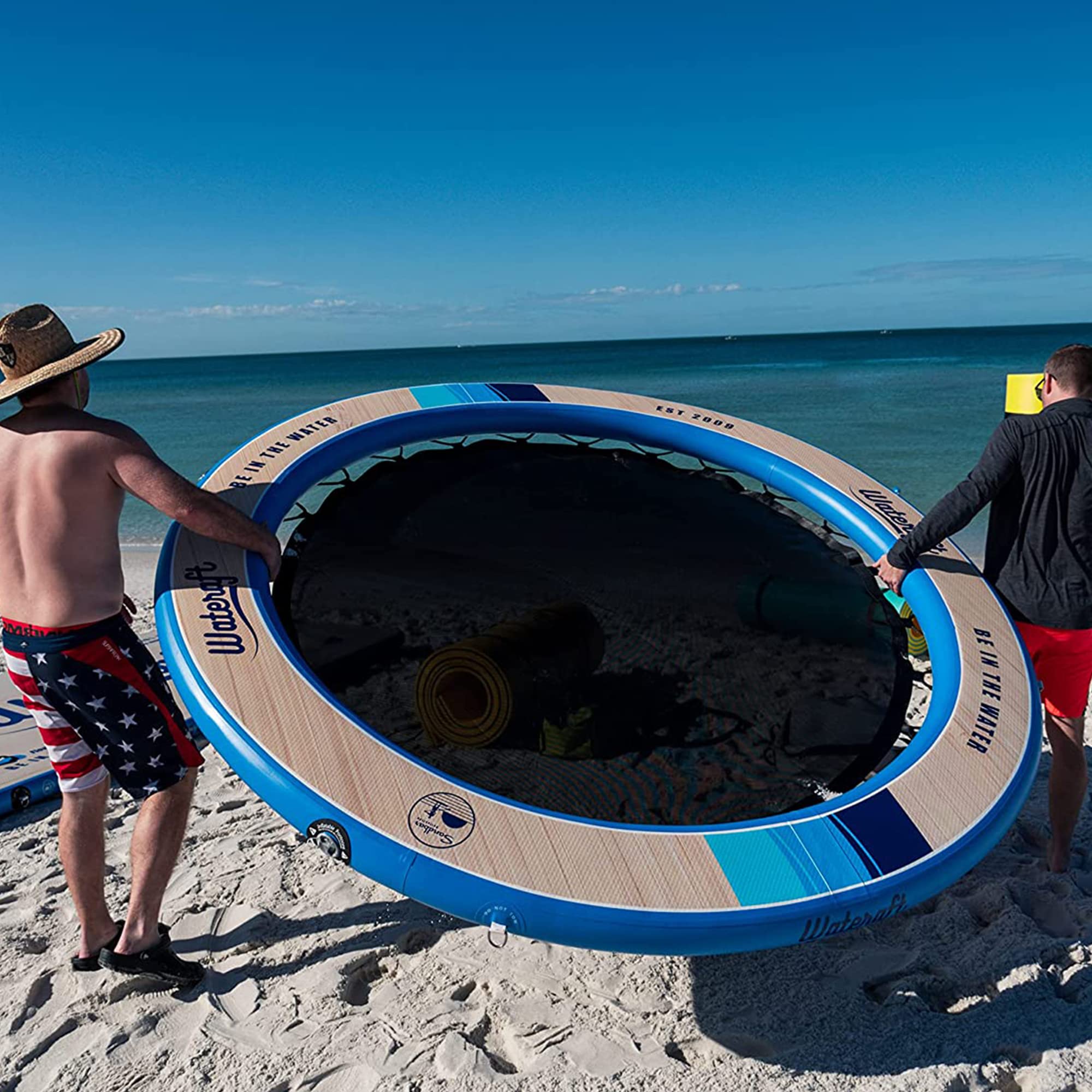 8' Wateraft Inflatable Floating Raft, Round Mesh Ring Float for Lake & Pool, Multicolor