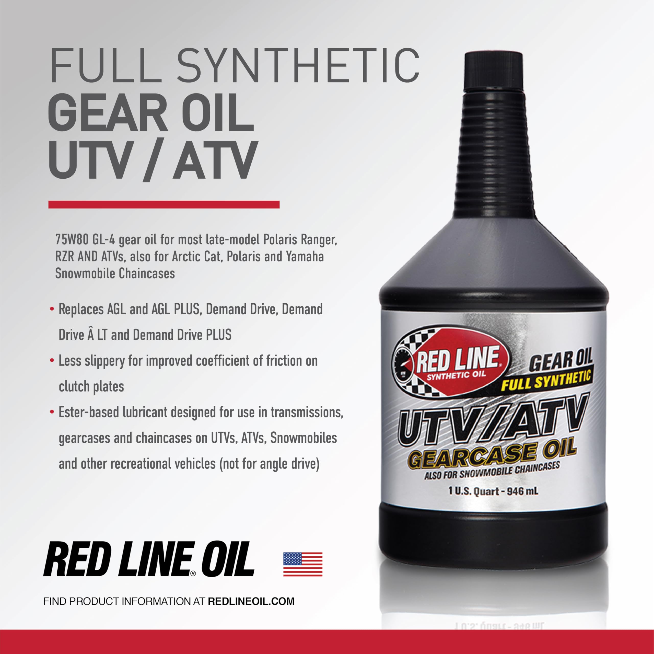 75W80 Red Line Full Synthetic UTV/ATV Gearcase Oil - 1 Quart (12 Pack)