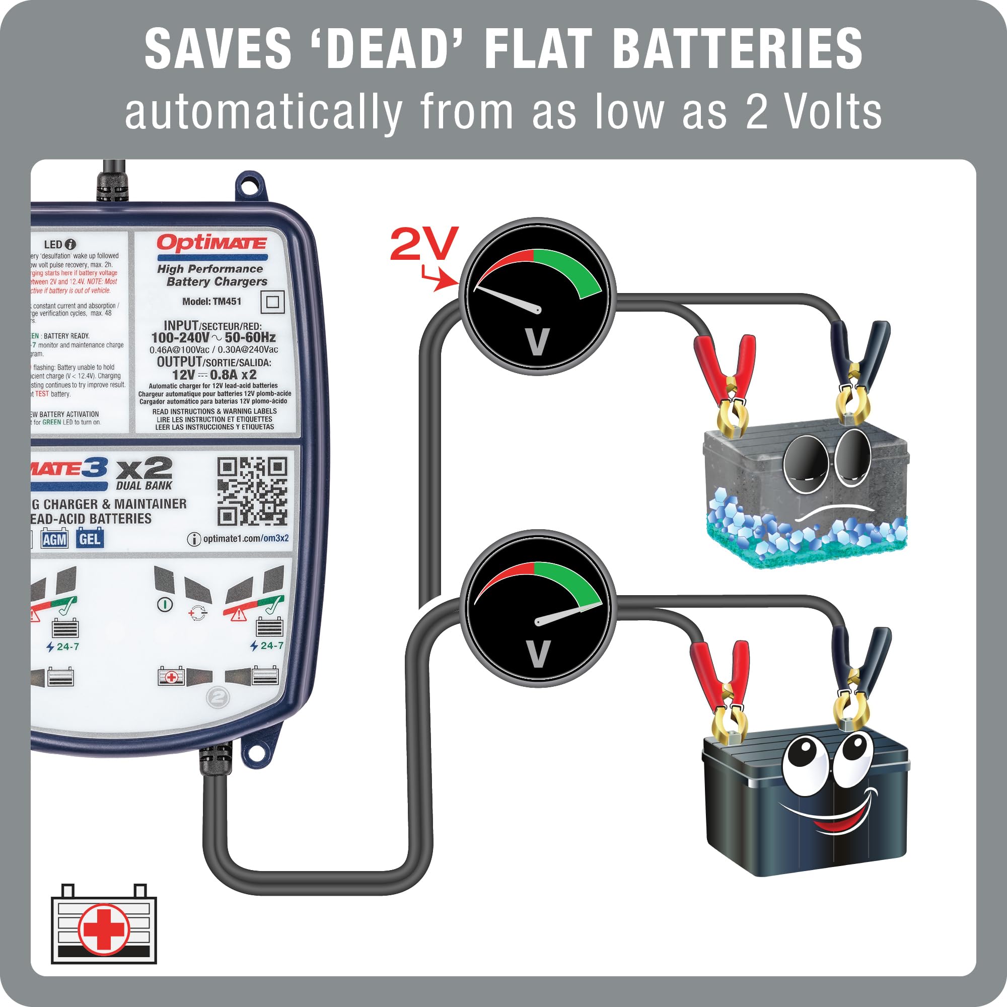 Smart Quad-Bank Battery Saving Charger OptiMate3 0.8A x4 Bank for 12V Lead-acid Motorcycle and Powersport Batteries