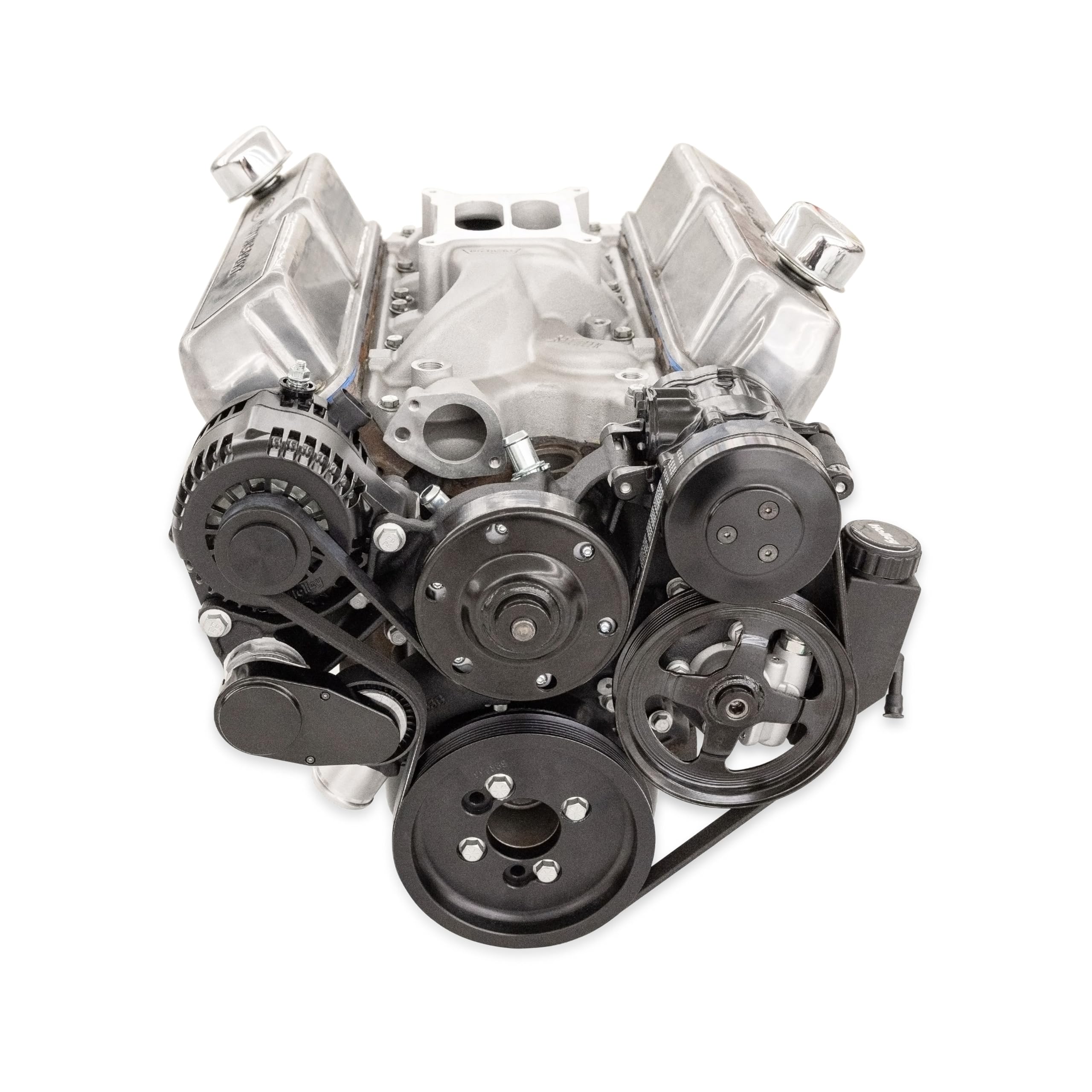 Holley Complete Serpentine Drive Front Accessory Conversion System | Mid-Mount with Water Pump, Alternator, A/C & Power Steering | Fits 289-302-351W Small Block Ford Black Finish 20-370BK