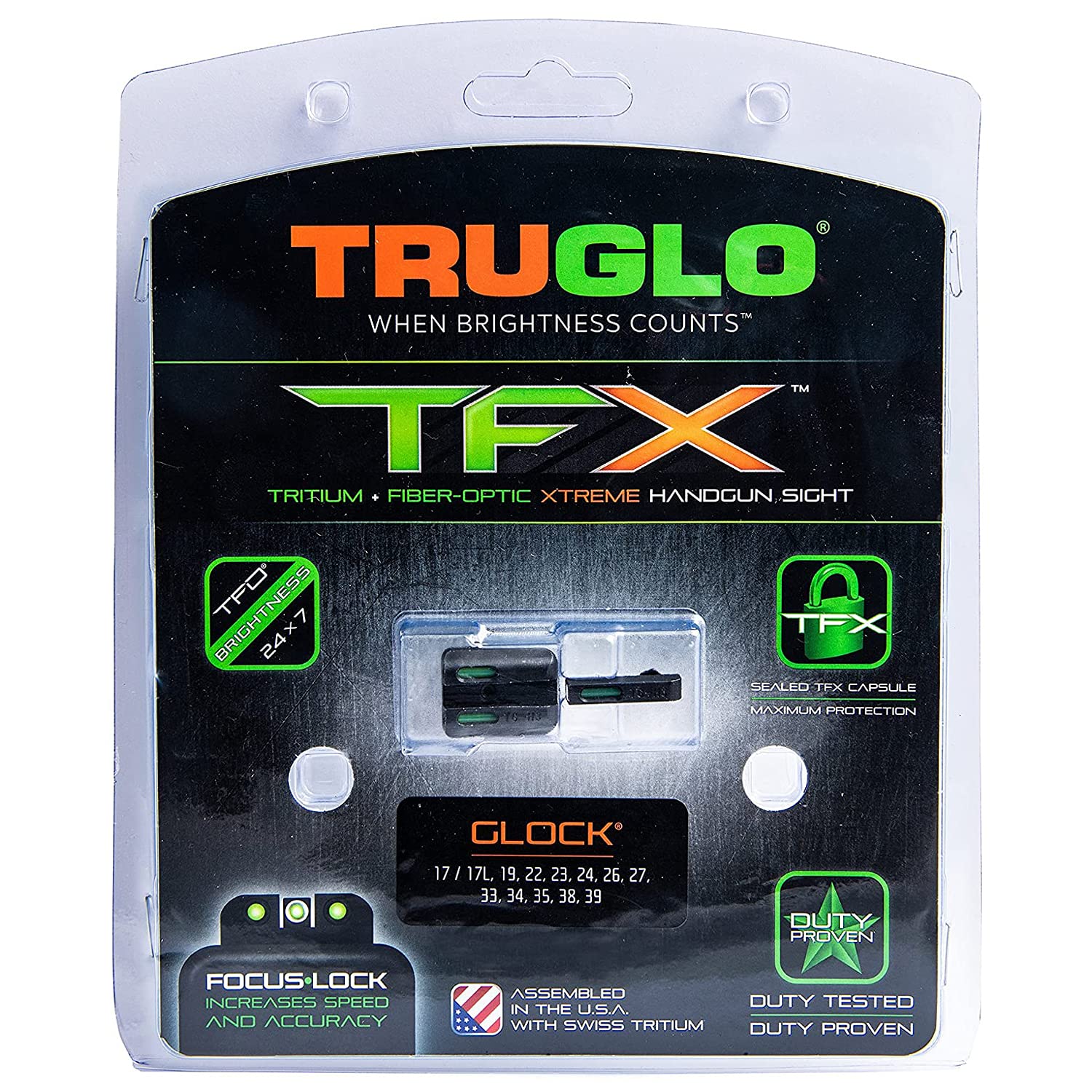 TruGlo Handgun Laser Sight Accessories Set with Fiber Optic and Tritium Front Focus Lock for Glock 17/17L, 19, 22, 23, 24 Models and More