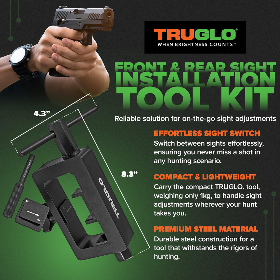 TRUGLO Durable and Portable Steel Rear and Front Sight Installation and Removal Tool with Mounted Sights for Hunting, Black
