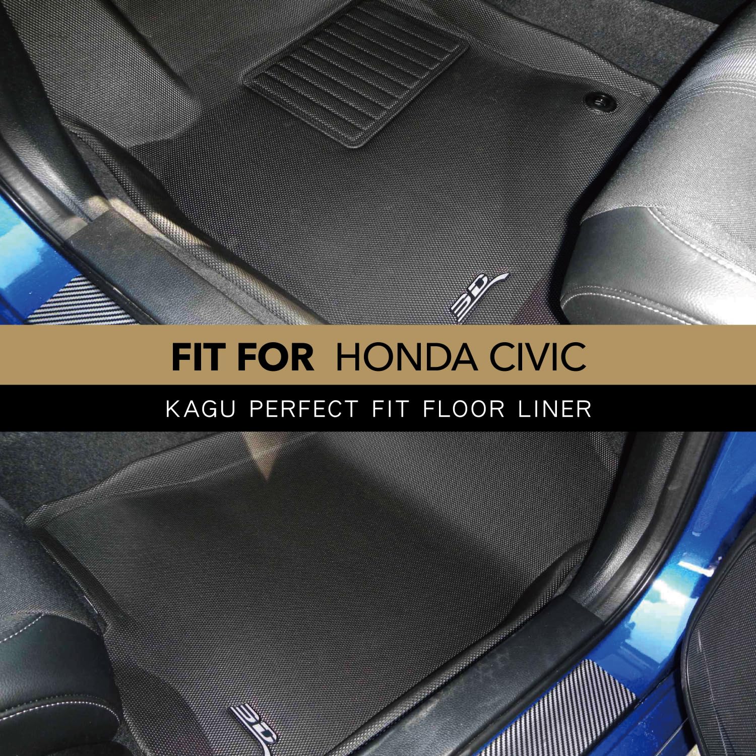 Custom Fit 3D MAXpider Kagu Floor Mat (Black) Compatible with Honda Civic 2022-2026 / Civic Type R 2023-2026 / Acura Integra 2023-2026 / Integra Type S 2024-2026 - Front Row