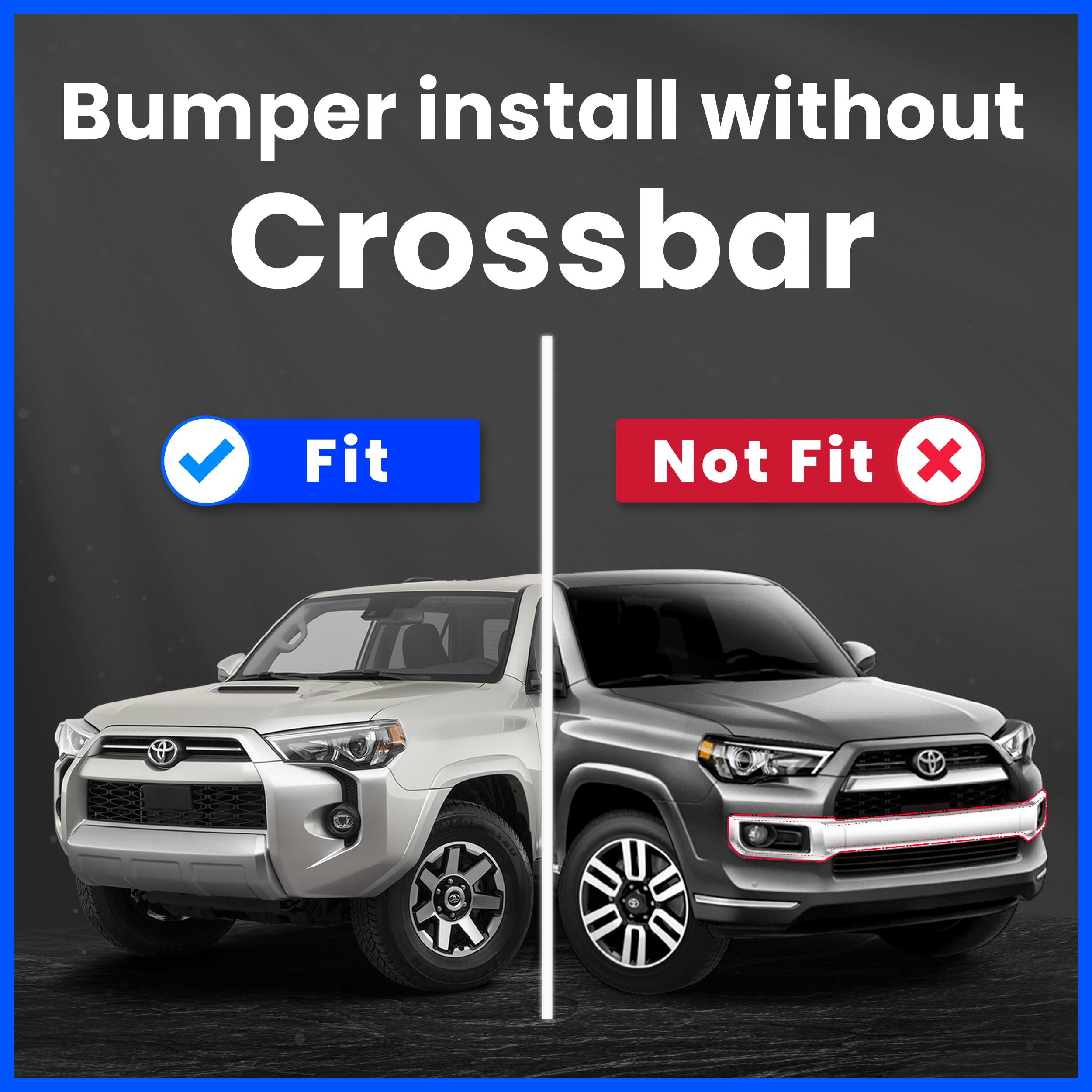 Tyger Auto Fury Bumper Center Guard + Light Bar Compatible with 2014-2024 Toyota 4Runner (Exclude Limited; Nightshade; TRD Sport) | Winch Plate | D-Ring | Textured Black | Rock Crawler | TG-BP7T32428