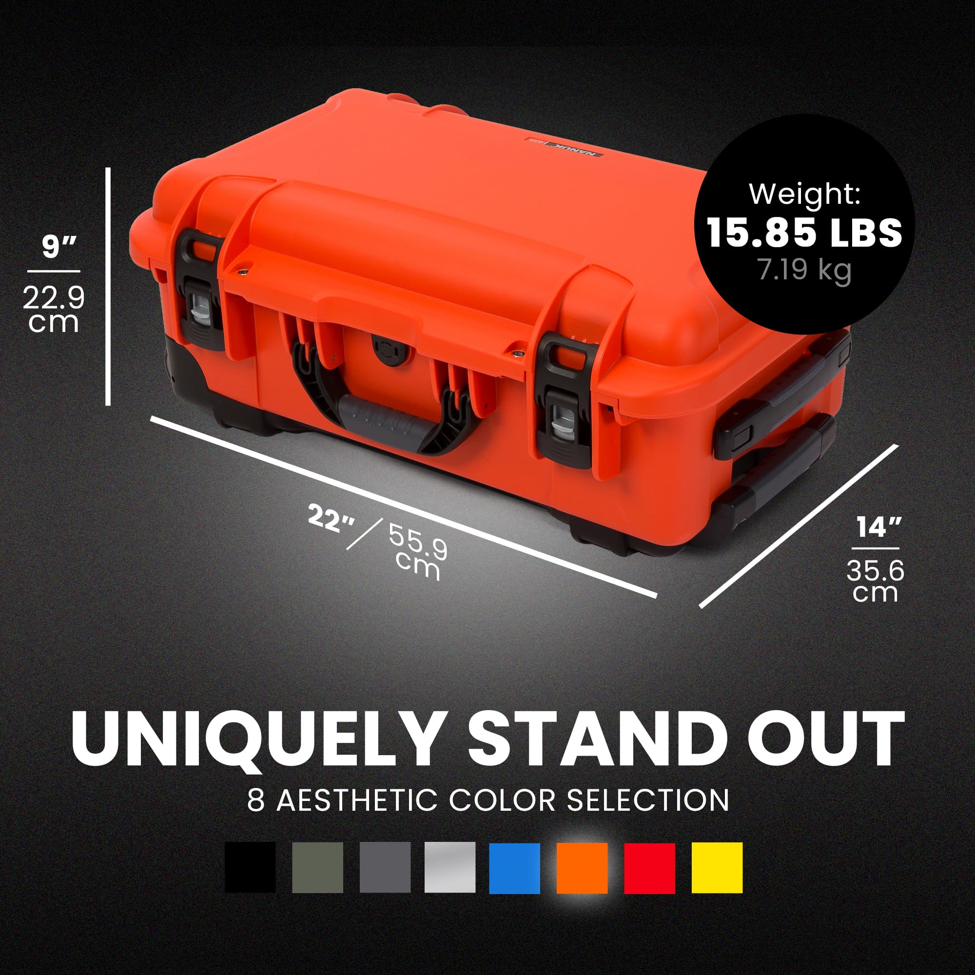 Pro Photo Kit NANUK 935 – Waterproof Travel Camera Hard Case with Padded Dividers and Wheels, 22” x 14” x 9” - Dustproof and Impact Resistant, Airline Carry-On Approved – Orange