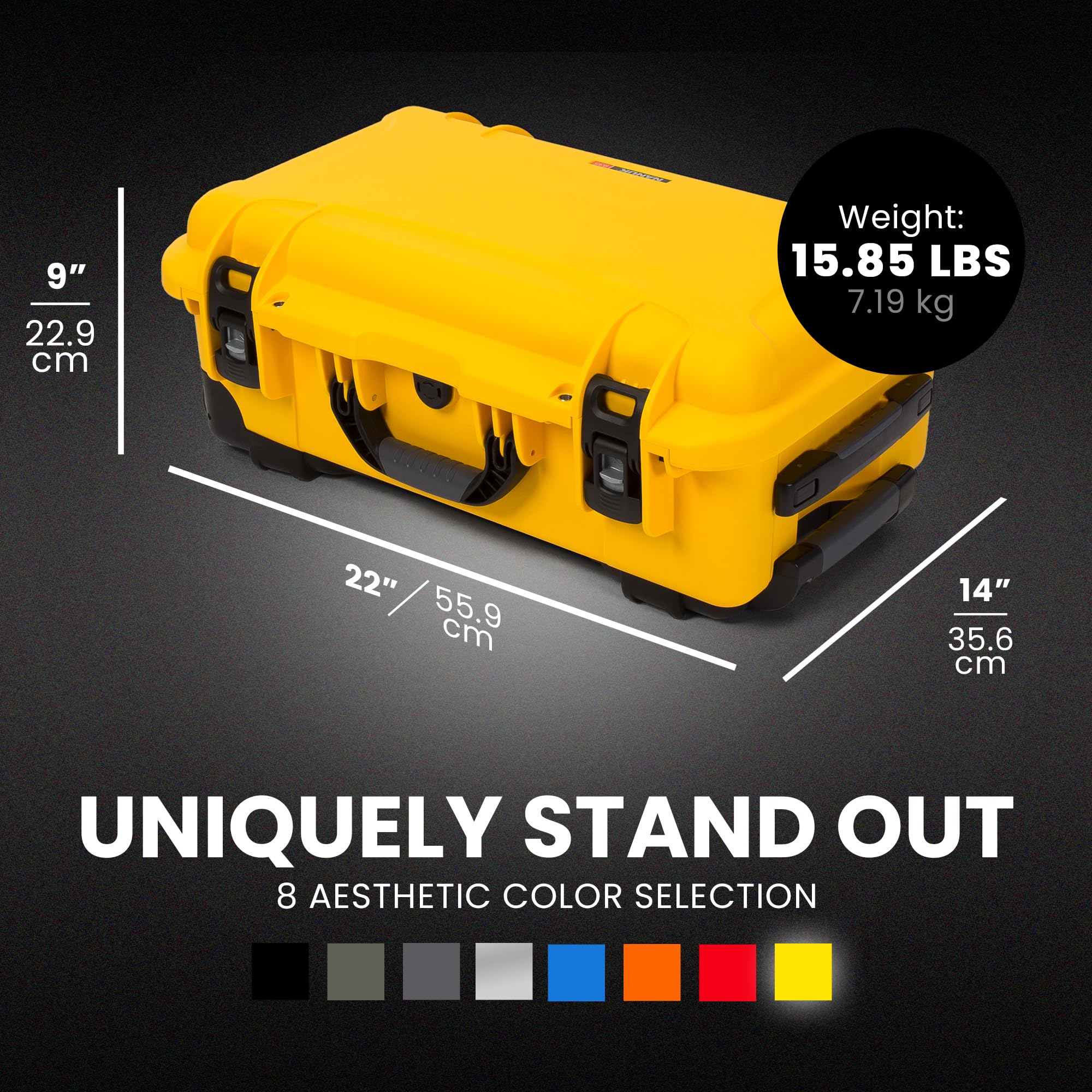 Pro Photo Kit NANUK 935 – Waterproof Travel Camera Hard Case with Padded Dividers and Wheels, 22” x 14” x 9” - Dustproof and Impact Resistant, Airline Carry-On Approved – Yellow