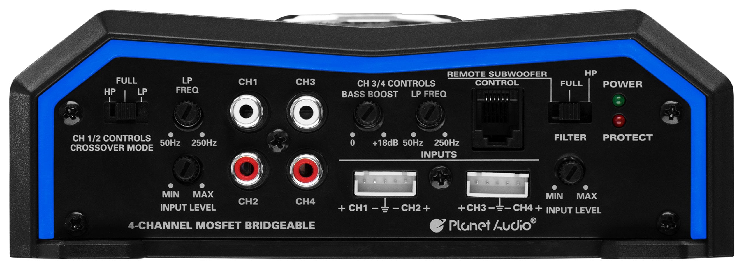 Planet Audio 4 Channel Car Amplifier PL1600.4 - 1600 High Output, High/Low Level Inputs, High/Low Pass Crossover, Hook Up to Subwoofer for Bass