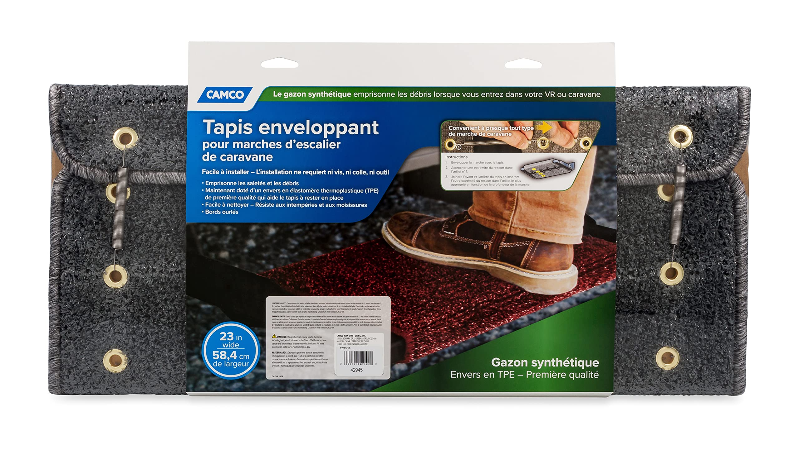 Gray Camco Premium Wrap Around RV Step Rug (Turf Material (22" x 23"))