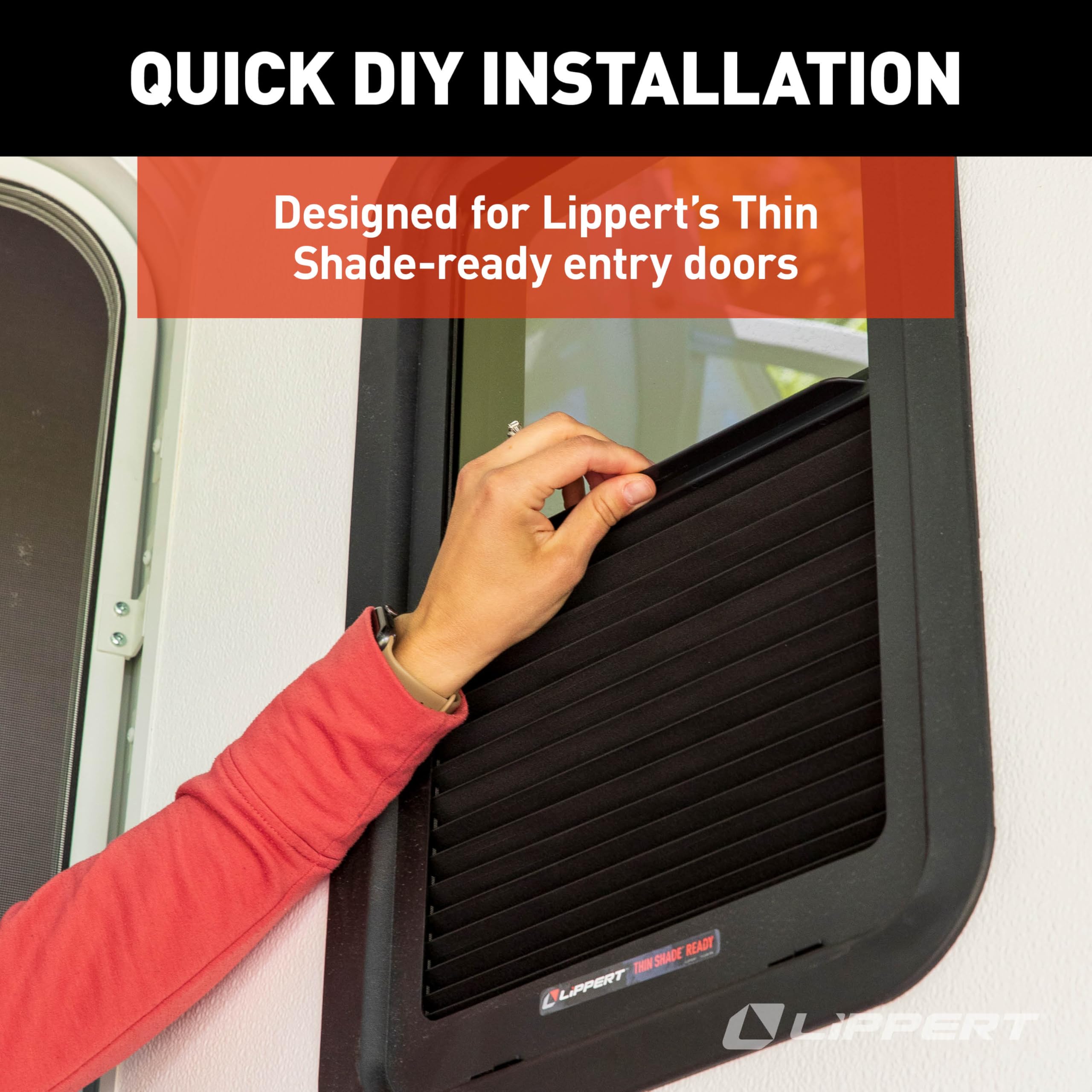 Lippert EcoCell Thin Shade Snap-On RV Window Shade for Prepped Entry Doors with Sun-Blocking Protection, Easy Sliding Operation, Quick Installation - 2025009147
