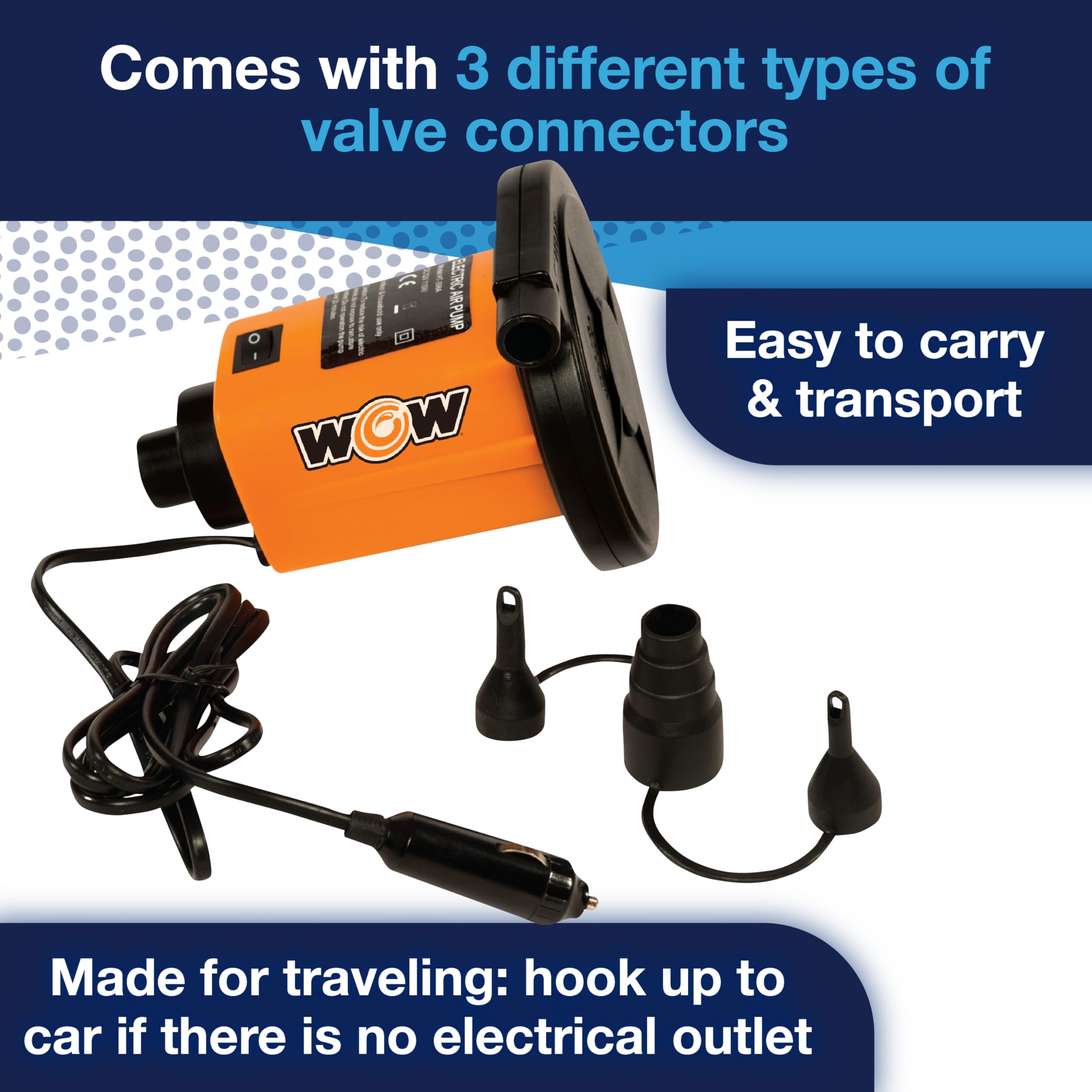 Electric WOW Sports Air Inflator, Pumps for Inflatables, Towables and Others, Comes with DC Power Adapter and Cord, 1.0 PSI