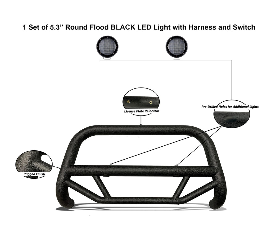 Max T Bull Bar Kit Black Horse Textured Black Compatible with 2004-2025 Ford F-150|22-25 Ford F-150 Lightning ( Excl. Heritage edition, all F150 Raptor models,20-22 Diesel models )-MBT-MF512-PLFB
