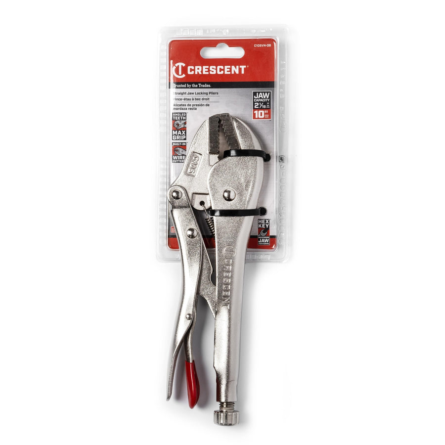 Crescent Locking Pliers Straight Jaw - Premium Pliers with Compound Action & Angled Tooth Pattern - Professional Hand Tool - 10" - C10SVN-08
