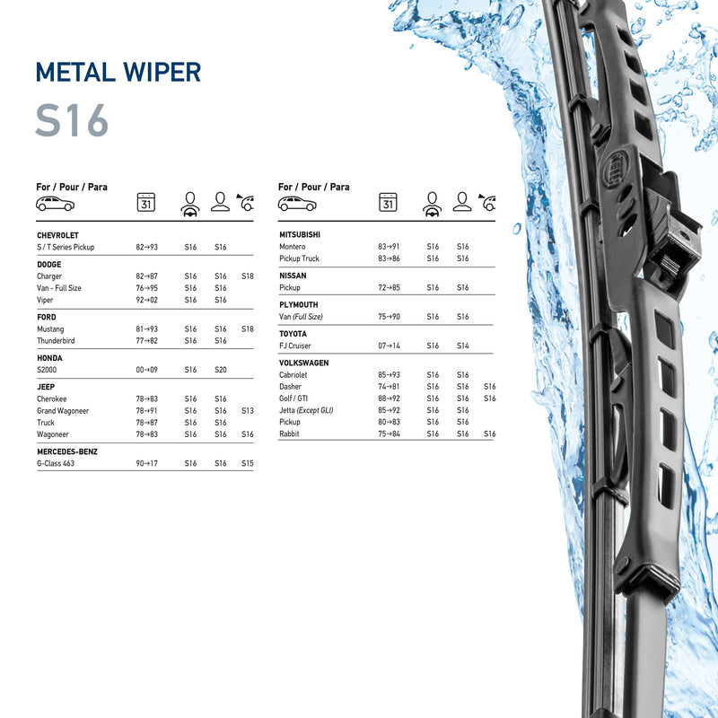 Hella 16 Inch OE Quality All Seasons Streak-Free Rubber Standard Wiper Blade (Single Blade) fits select Chevrolet Dodge Ford Honda Jeep Mercedes-Benz Mitsubishi Nissan Toyota VW / 9XW398114016/I