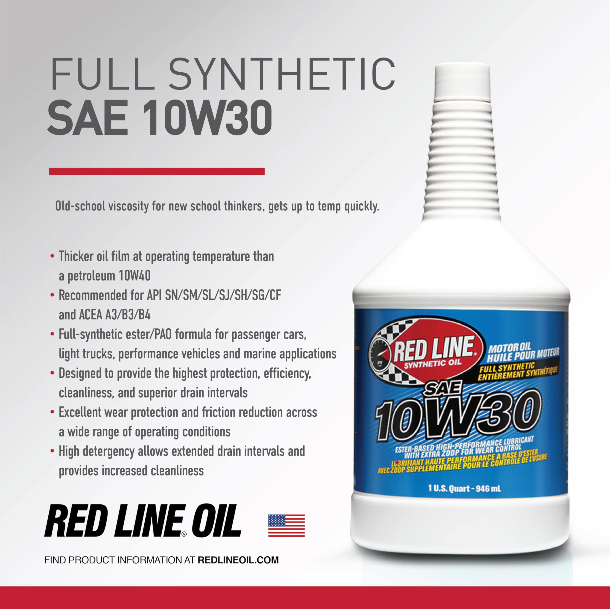 SAE 10W30 Fully Synthetic Motor Oil Red Line - 1 Quart