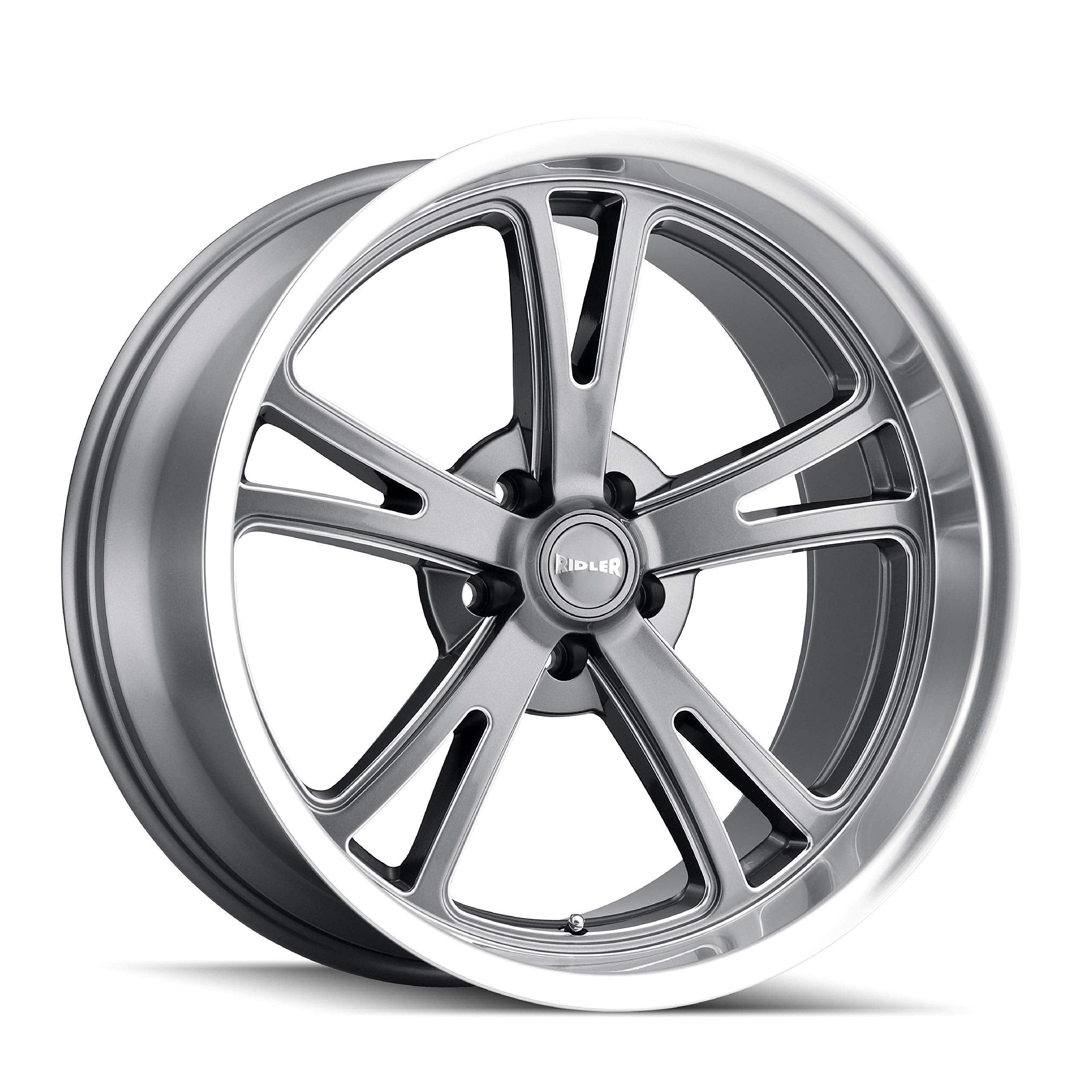 Ridler 606 Custom Wheels Grey W/MACHINED Lip Wheel with Alloy Steel (18 x 9.5 inches /5 x 83 mm, 0 mm Offset)