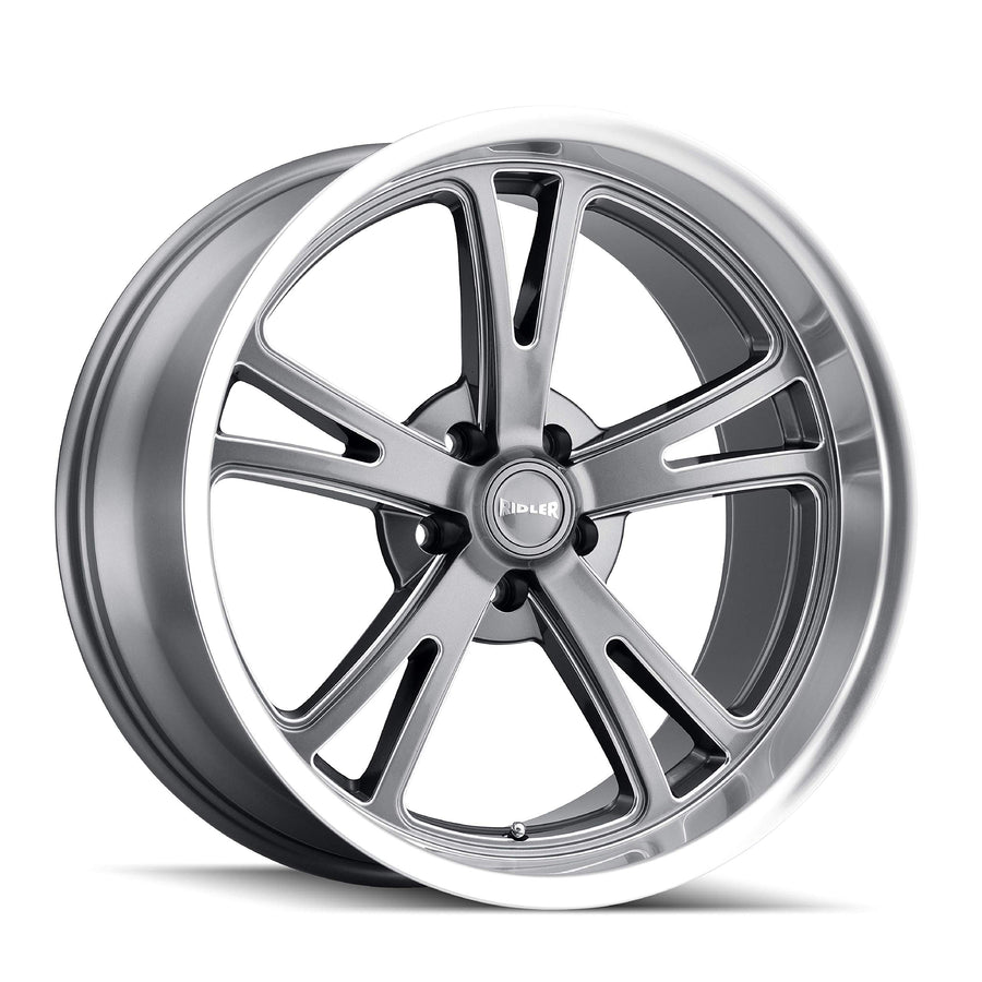 Ridler 606 Custom Wheels Grey W/MACHINED Lip Wheel with Alloy Steel (18 x 9.5 inches /5 x 83 mm, 0 mm Offset)