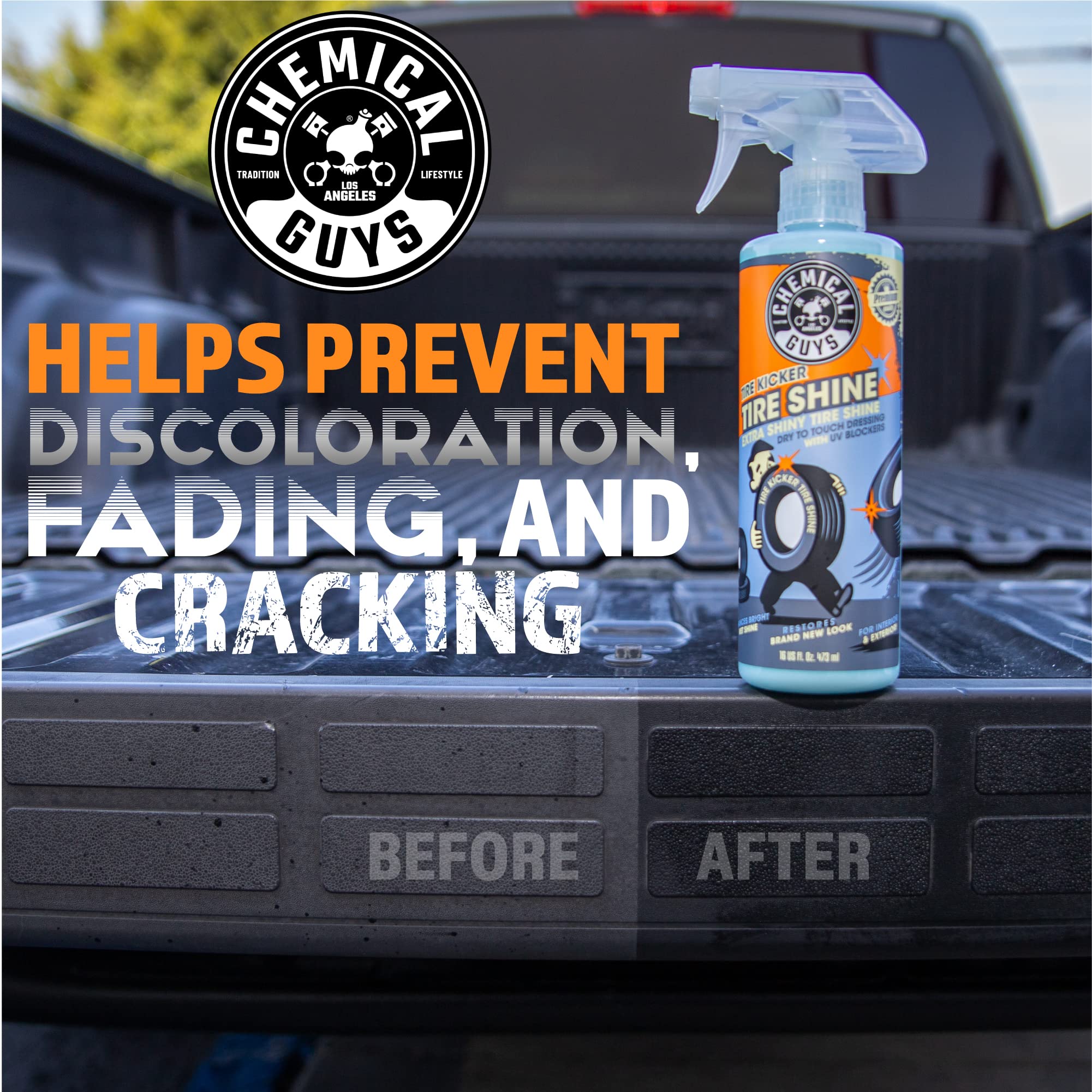 Chemical Guys Extra Glossy Tire Kicker Sprayable Tire Shine Spray, Dry-to-Touch Dressing - Restores Wet Look to Rubber, Vinyl, and Plastic, Safe for Cars, Trucks, Motorcycles, RVs, and More - 128 oz
