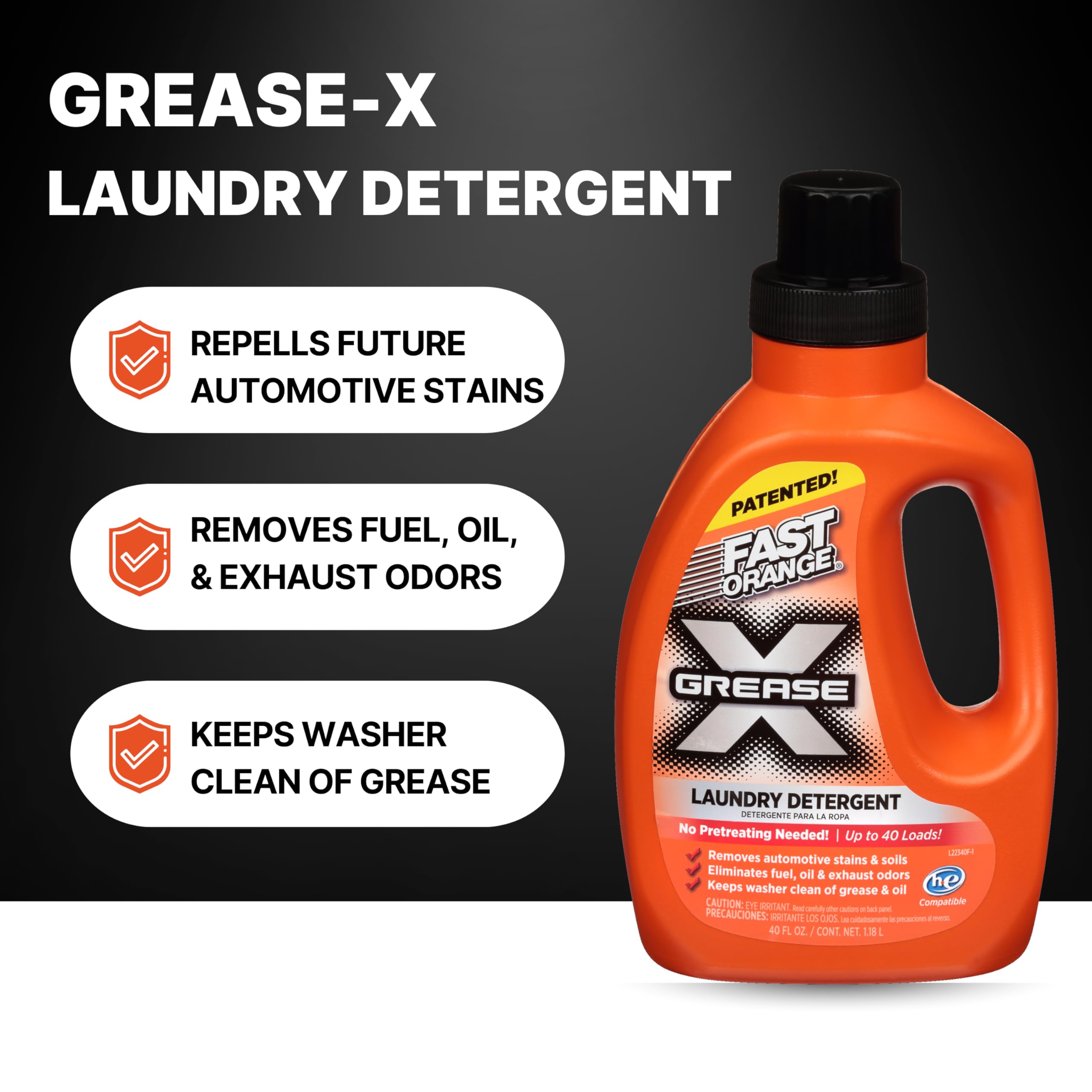 Fast Orange 22340 Grease Fast Orange Mechanic's Laundry Detergent Liquid, 40 Fl. Oz. Stains, Soils & Odor Eliminator for Clothes, Heavy Duty Formula & Degreaser to Deep Clean Active Wear Clothing