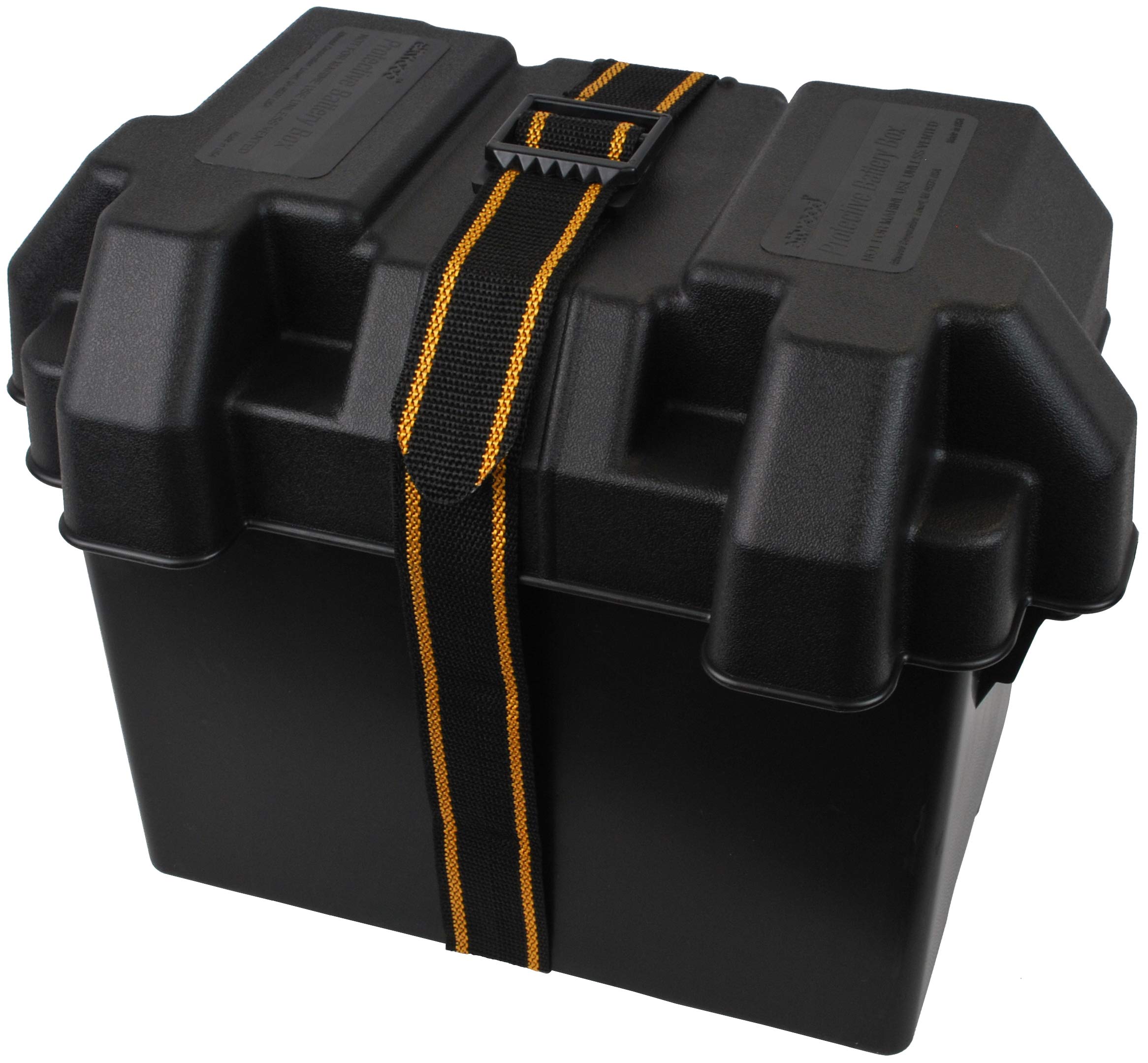 Attwood Standard Non-Vented Battery Box 9069-1 with Mounting Strap, Fits Group 24 Batteries, Black